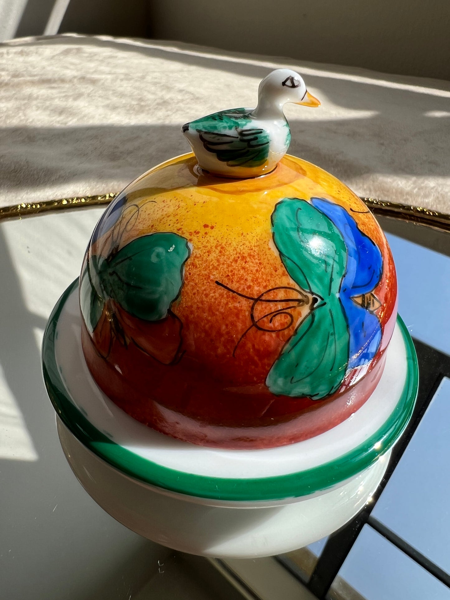 Limoges Porcelain Vintage Butter Dish Dome with Duck on the Lid