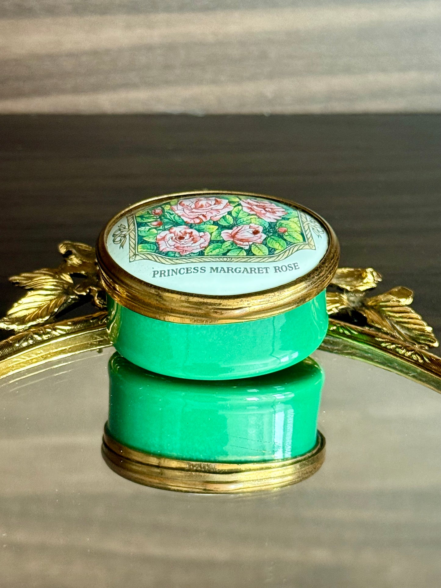 Bilston & Battersea Enamels Vintage Princess Margaret of England Hybrid Tea Rose Jewelry or Trinket Box - Made in England