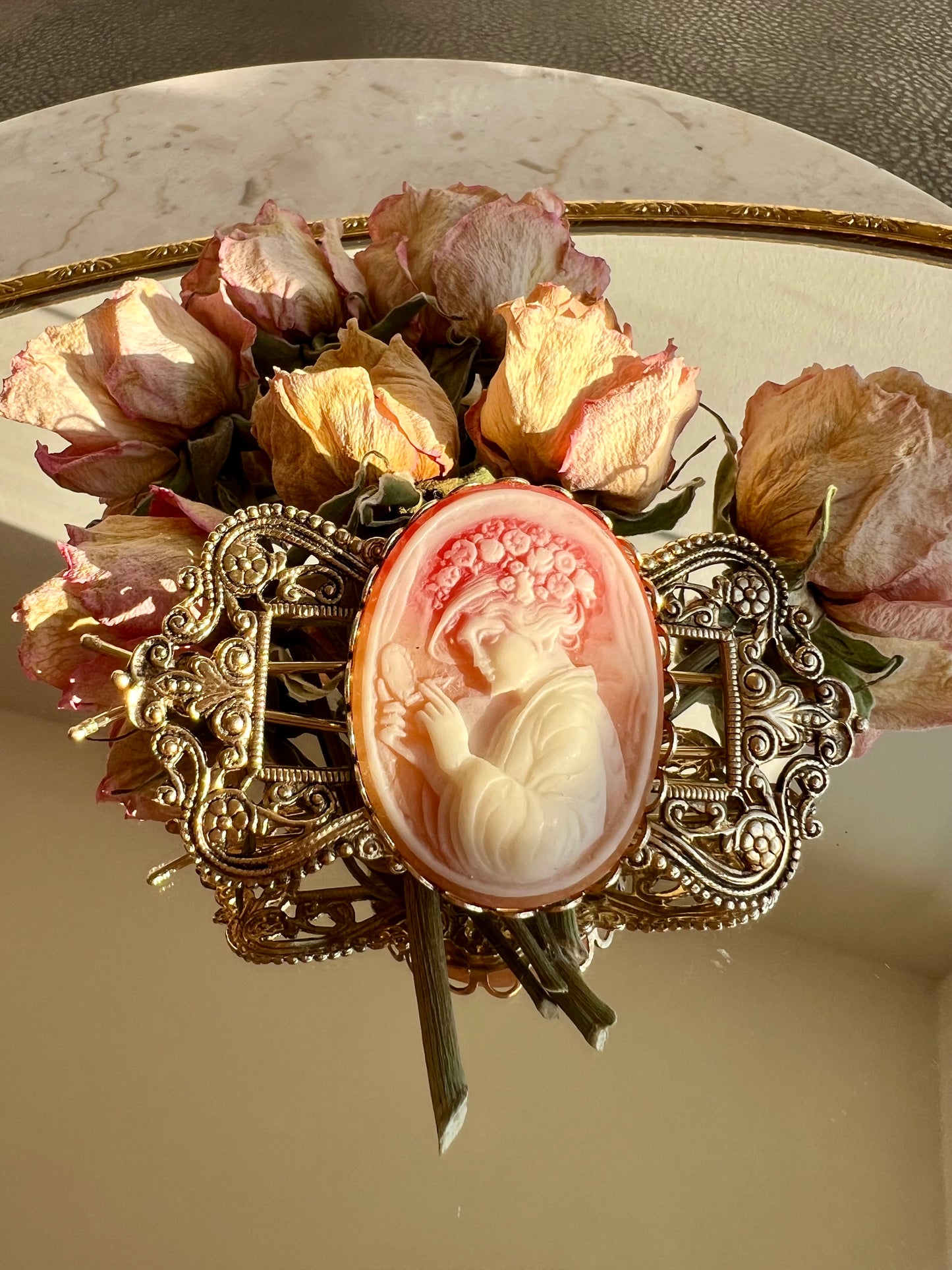 Cameo Pink and White Victorian Style Vintage Lady Hair Clip