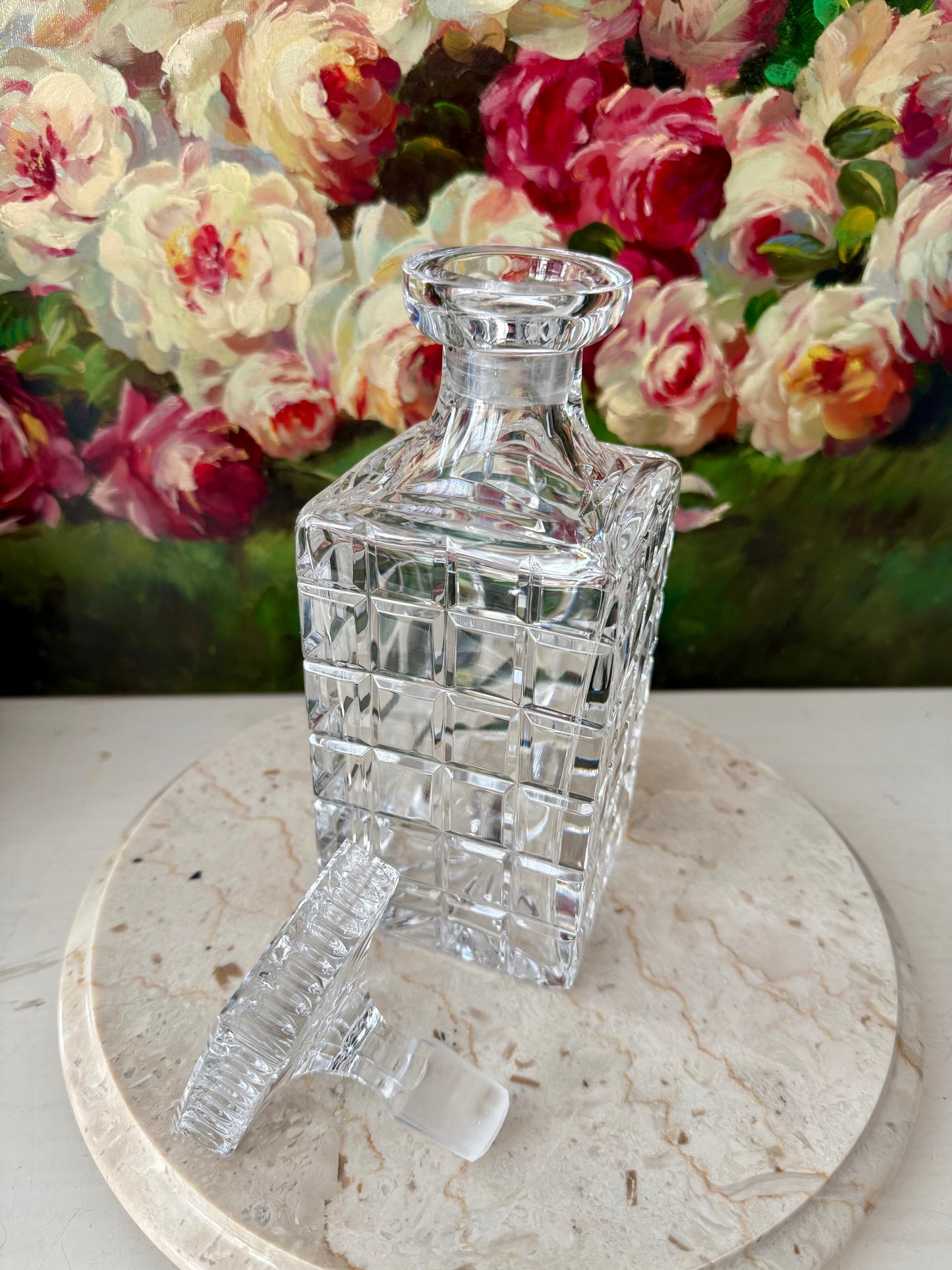 Atlantis Helsinki Style Vintage Cut Crystal Square Glass Whiskey Decanter with Stopper