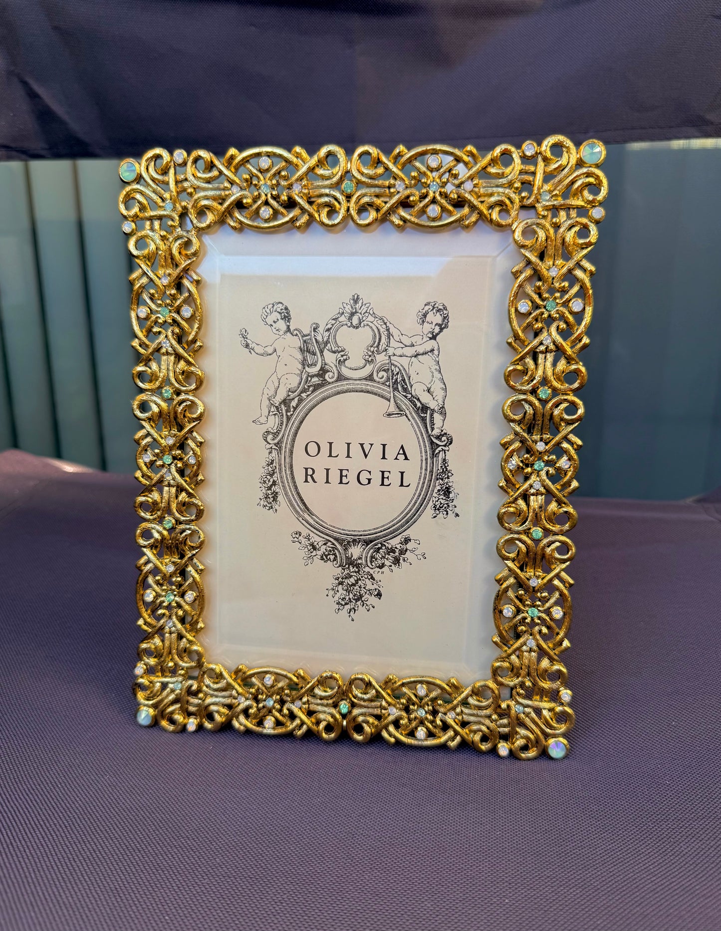 Olivia Riegel Vintage Luxury Decorative Jewel Encrusted Ornate Gold Plated Photo/ Picture Frame with Beautiful Crystals
