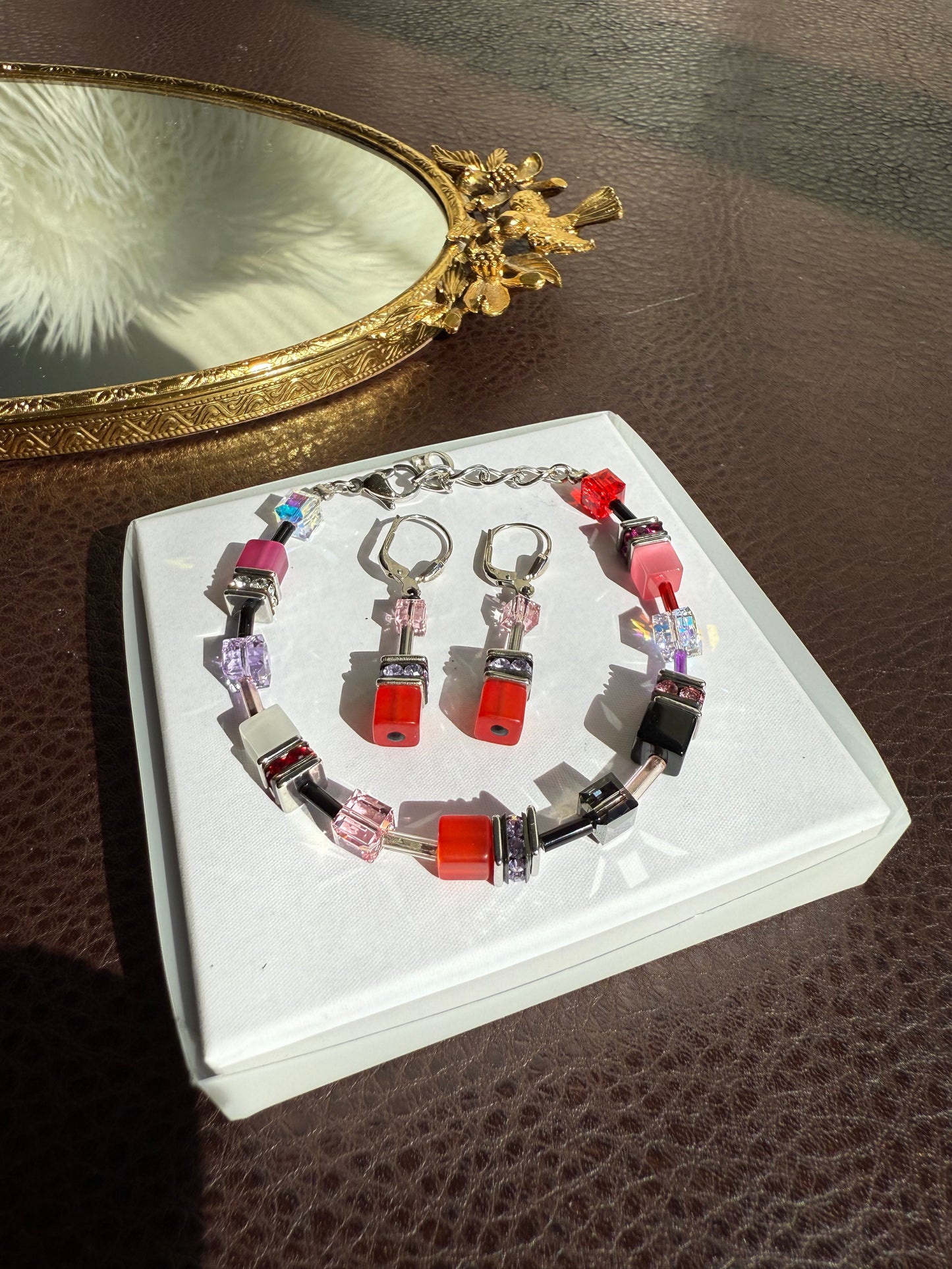 CoEur De Lion Geo Cube Red Earrings in Original Box
