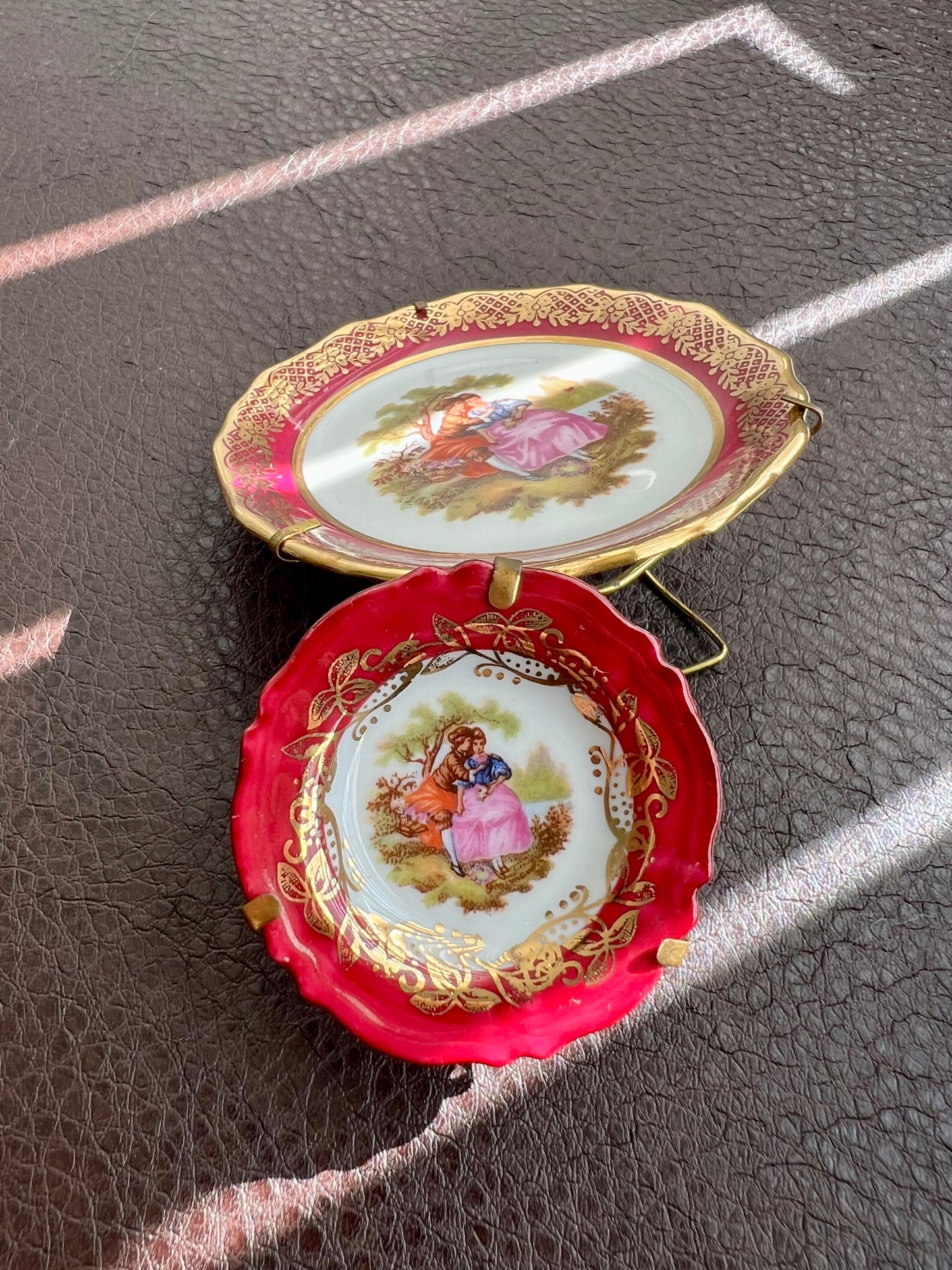 Limoges Vintage Miniature Porcelain Pink Rimmed Plate with Victorian Courting Couple (I have already sold the small plate)