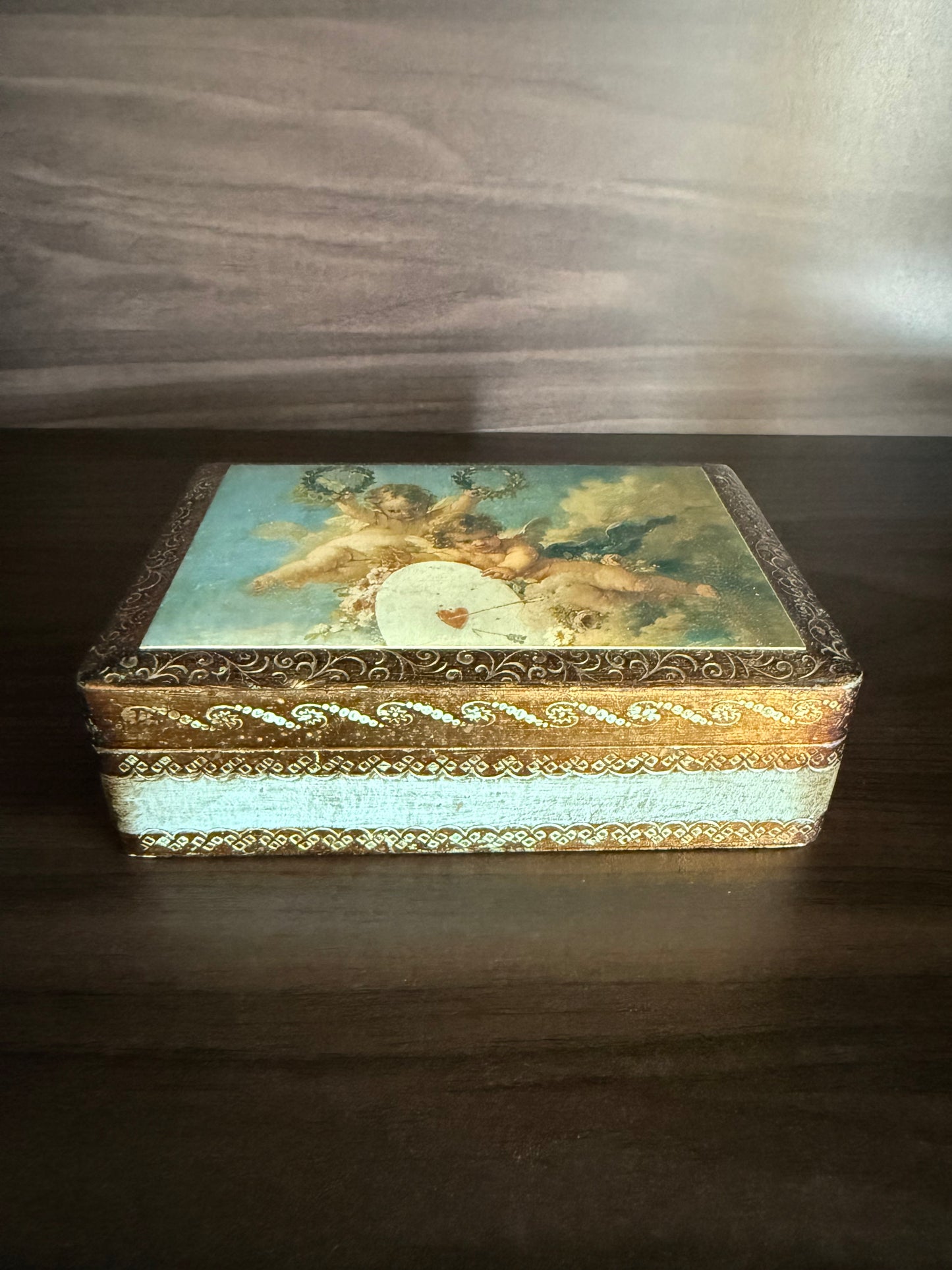 Italian Florentine Gold gilded, Handmade Wooden Vintage Jewelry or Trinket Box - Made in Italy