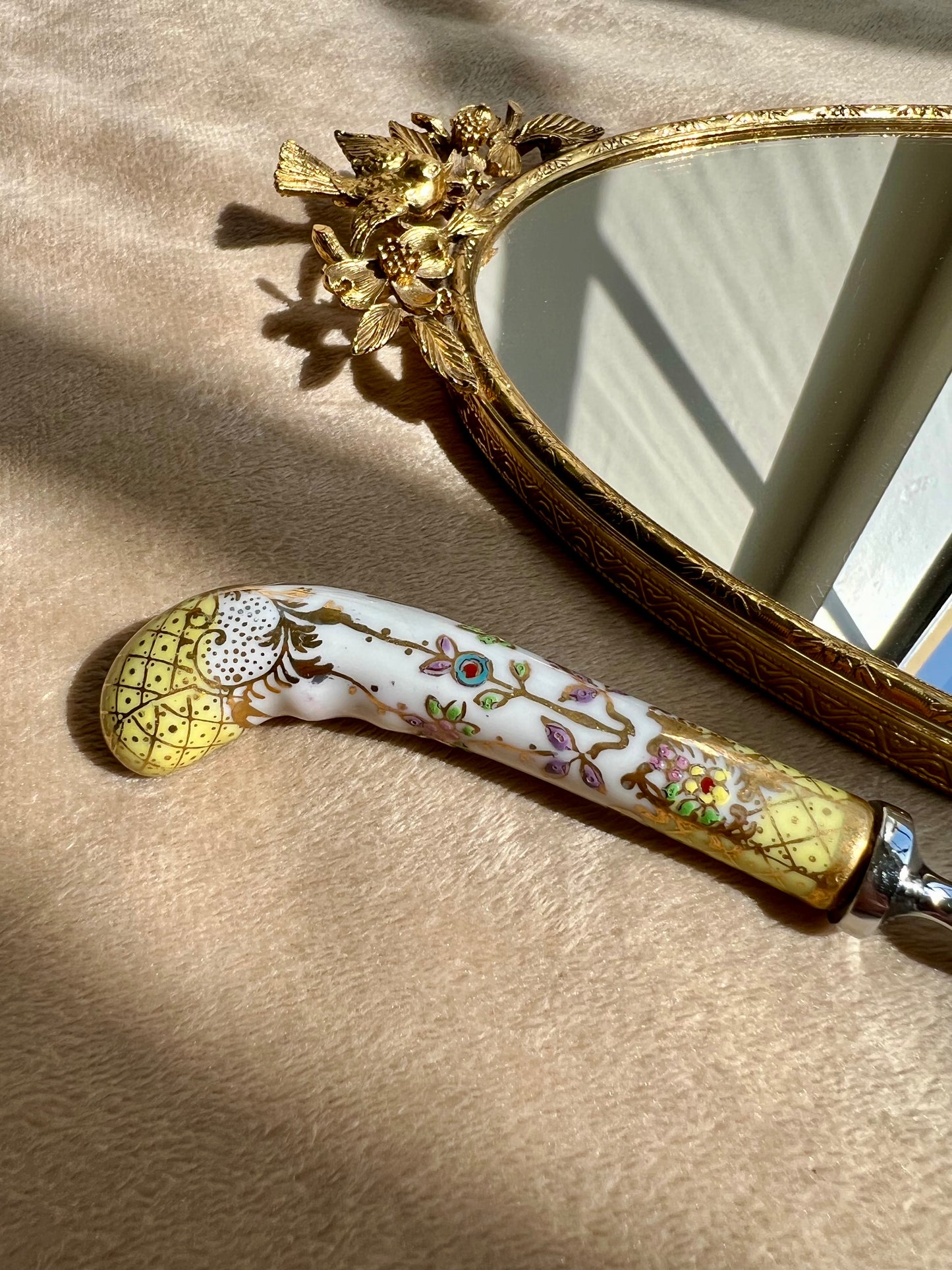 Italian Silver Plate Cake Server with Hand Painted Porcelain Handle