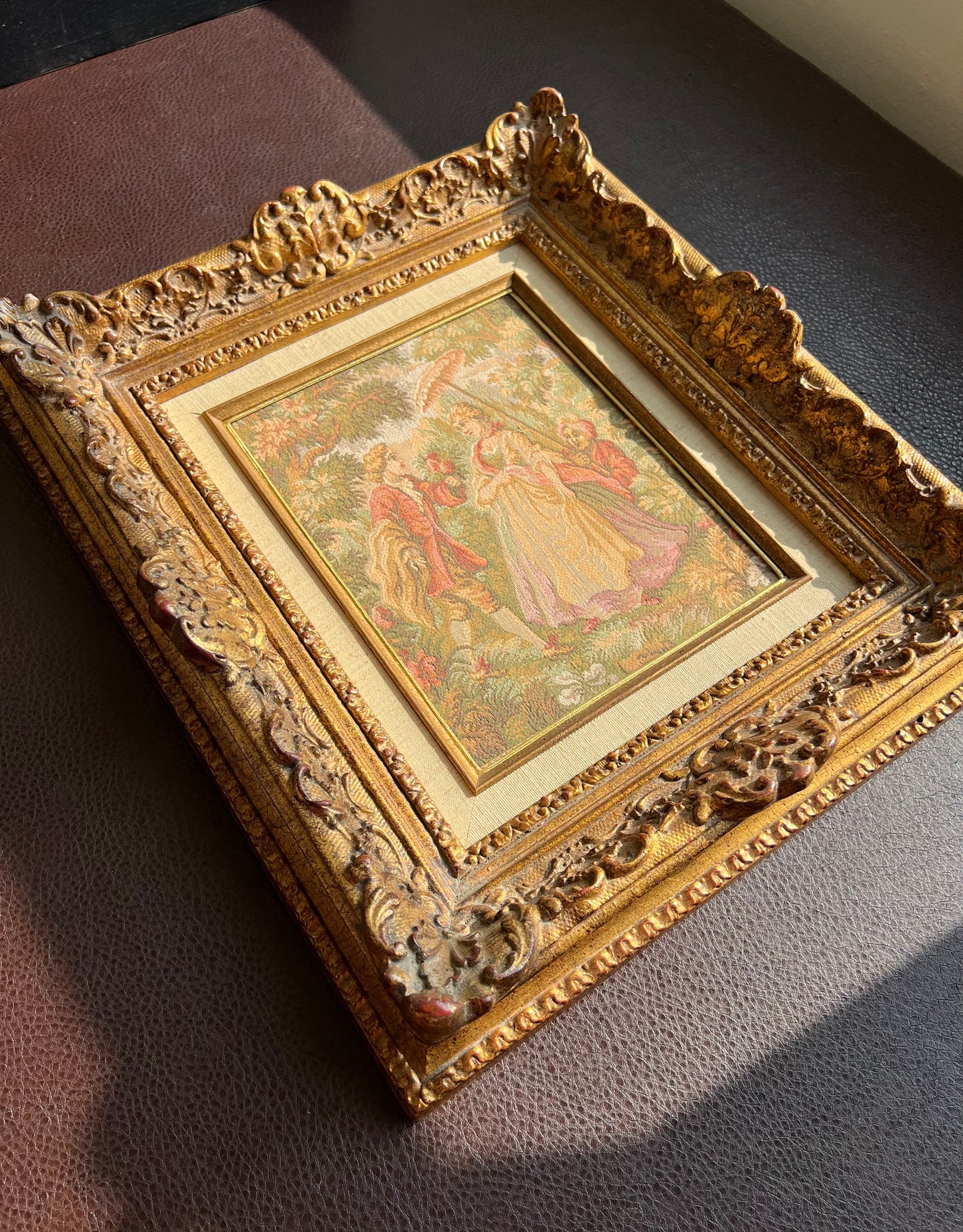 Victorian Themed Vintage Tapestry Ornate Gold Gilded Wooden Frame, Wall Art Decor