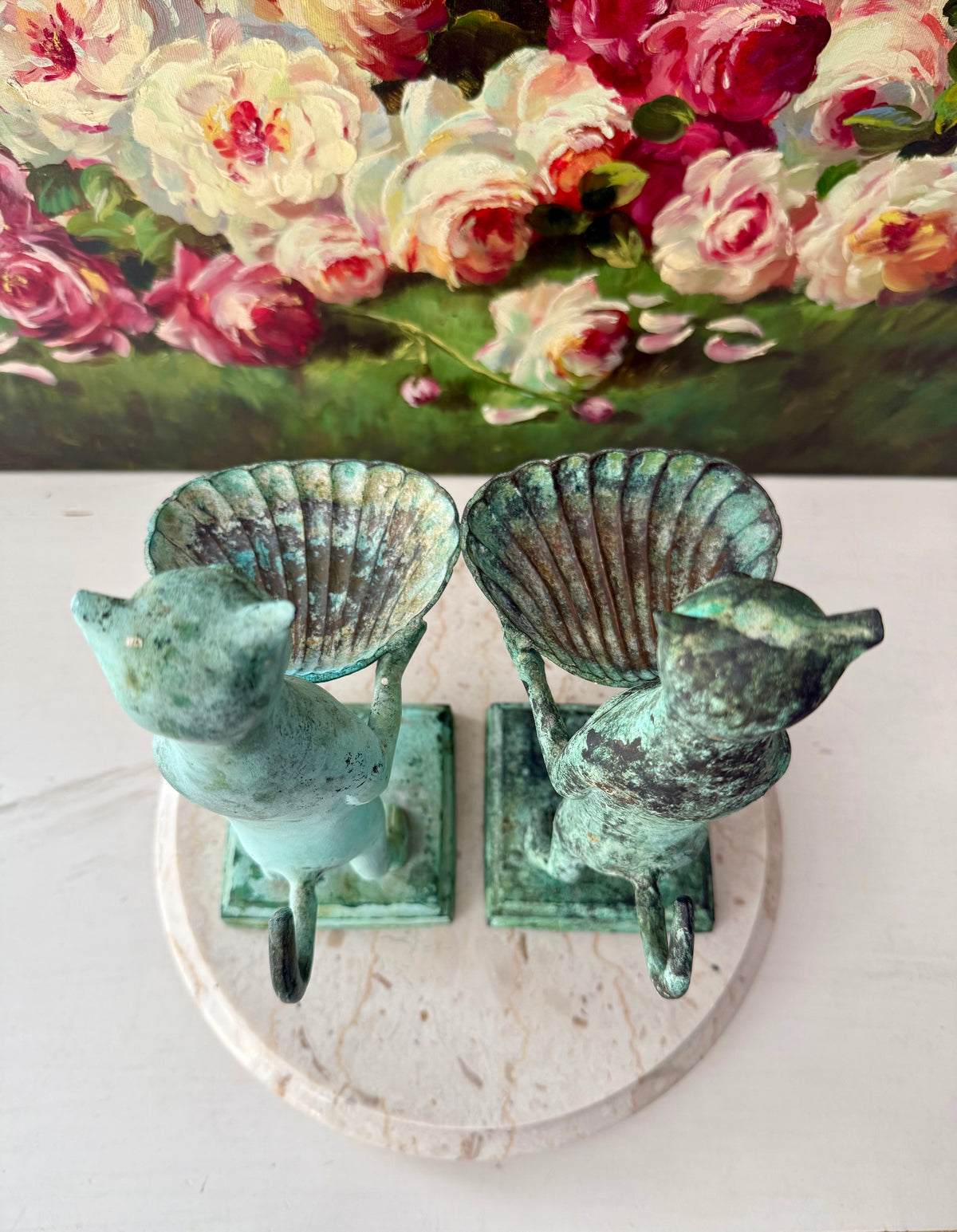 Antique Diego Giacometti-Style Patinated Bronze "Cat Butler" Statues, often used as Soap Dishes, Business Card Holders, or Trinket Trays - This price applies to a single item only!