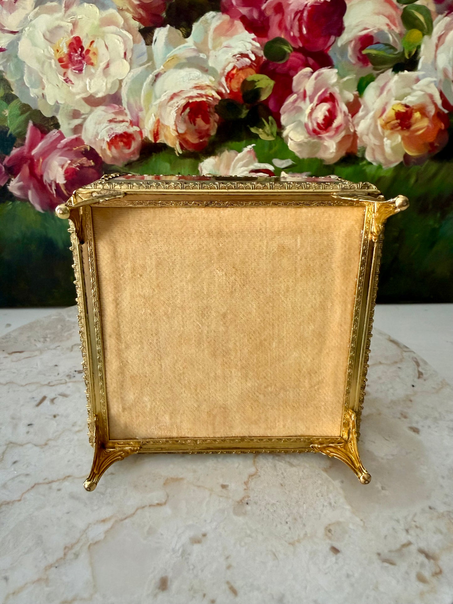 French Style Beveled Glass Vintage Brass Footed Jewelry Casket or Trinket Box from the 1950s