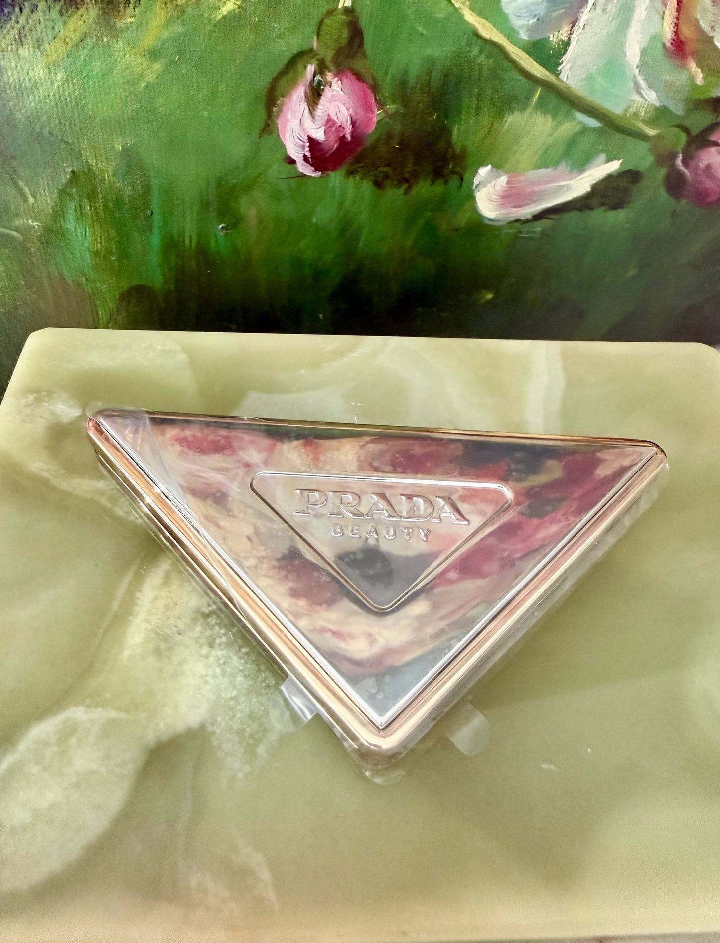 PRADA Beauty Metallic Triangle-shaped Makeup Double Mini Mirror Compact With Pouch Dust Bag - Made in Italy
