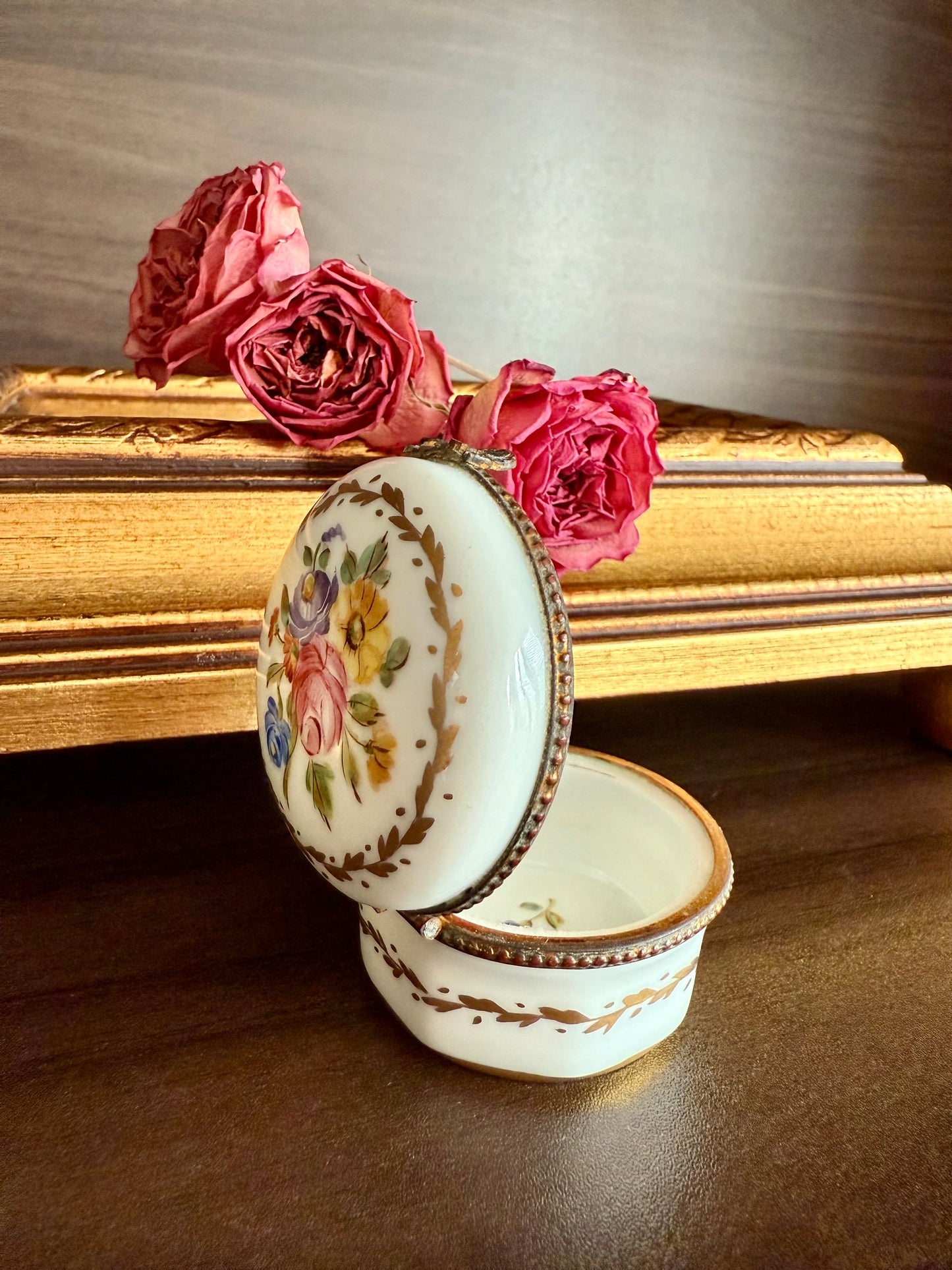 Antique Handmade and Hand-Painted Paris 1854 Porcelain Jewelry Box or Ring Holder - Made in France