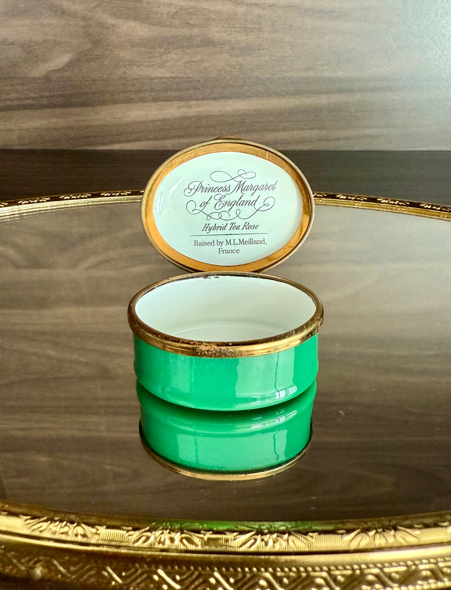 Bilston & Battersea Enamels Vintage Princess Margaret of England Hybrid Tea Rose Jewelry or Trinket Box - Made in England