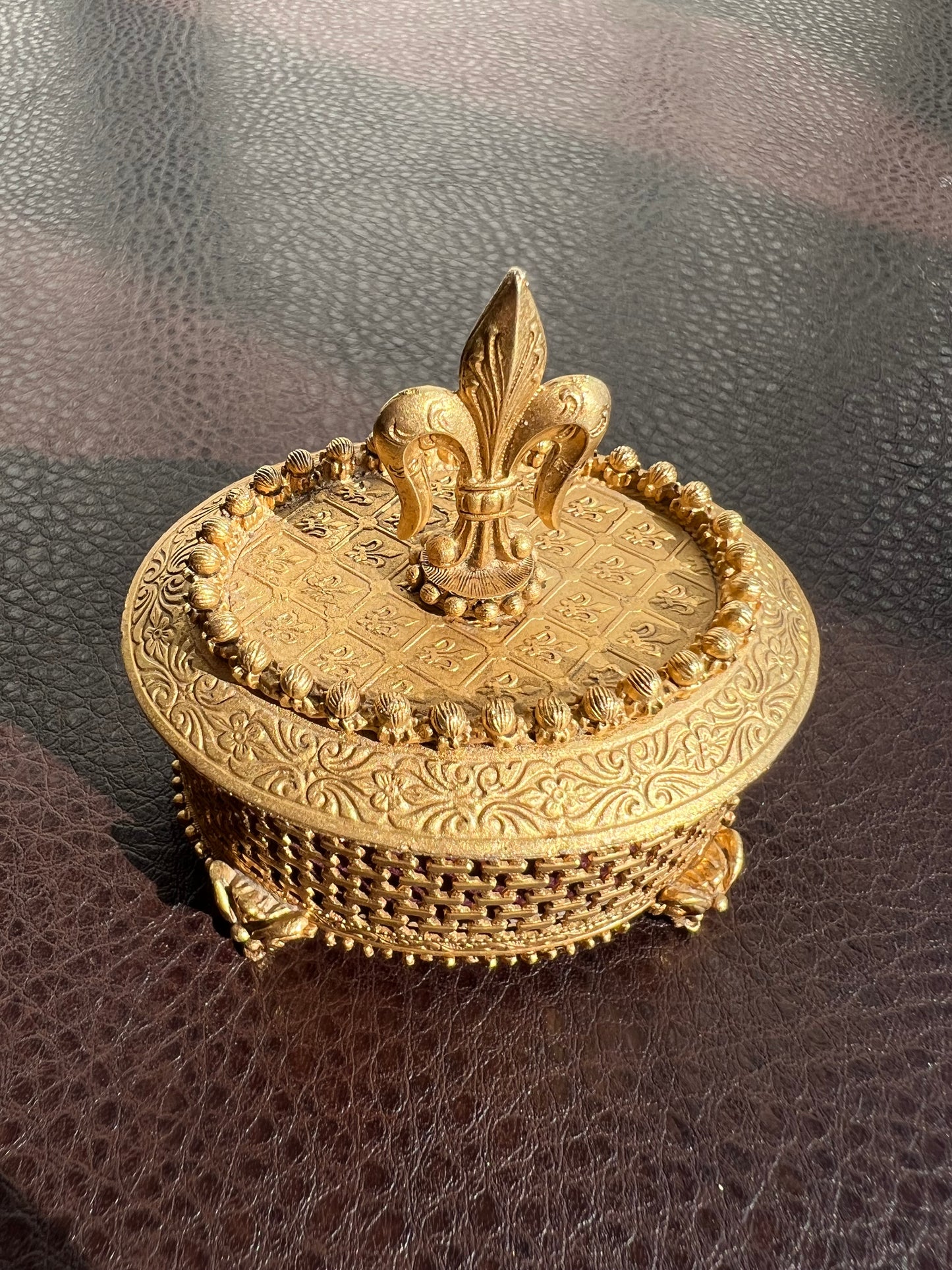 Florenza Vintage Mini Gold Brass Jewelry Box, Trinket Dish