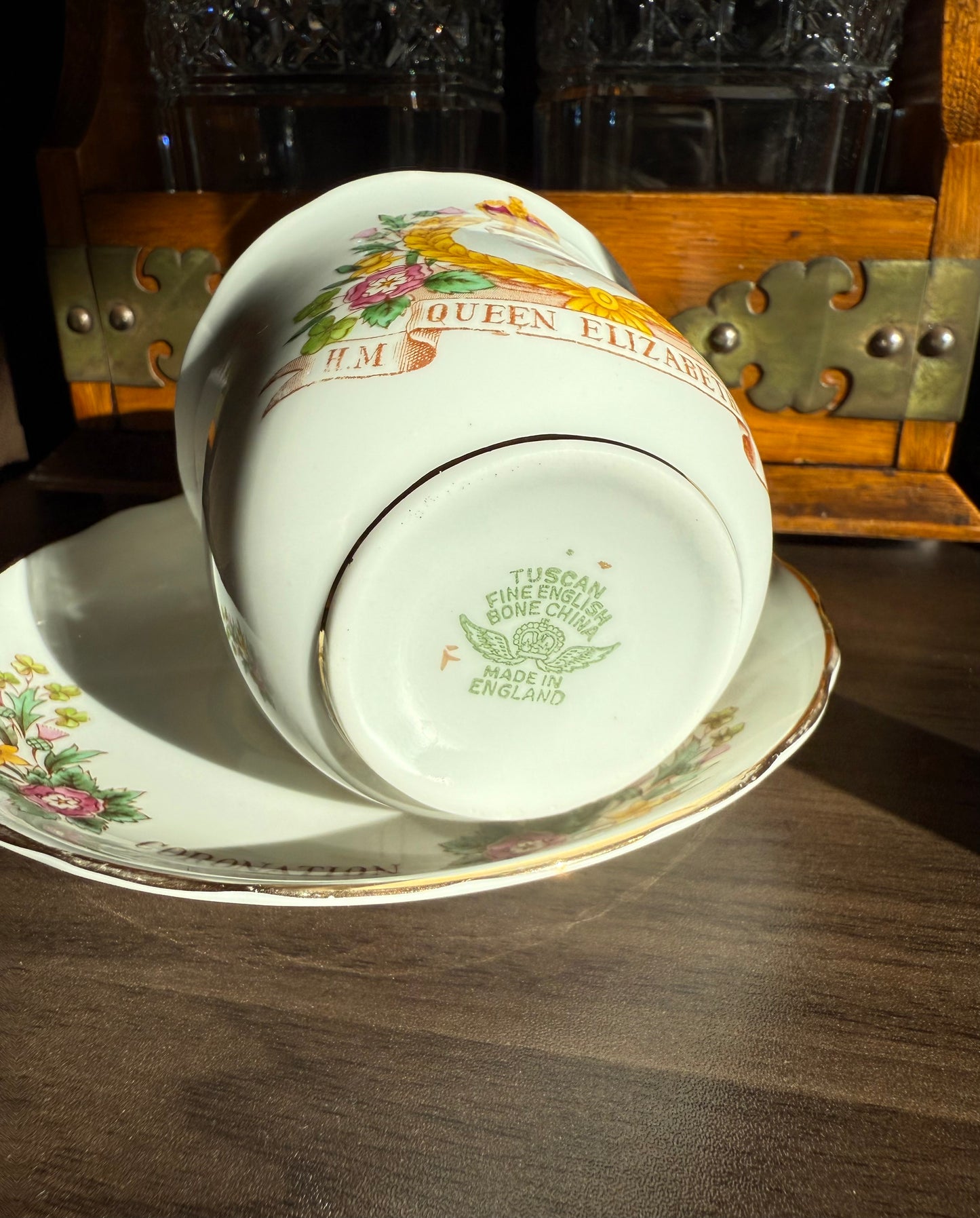 Coronation 1953 H.M. Queen Elizabeth Vintage Tuscan Bone China Roses Tea cup and Saucer, Numbered