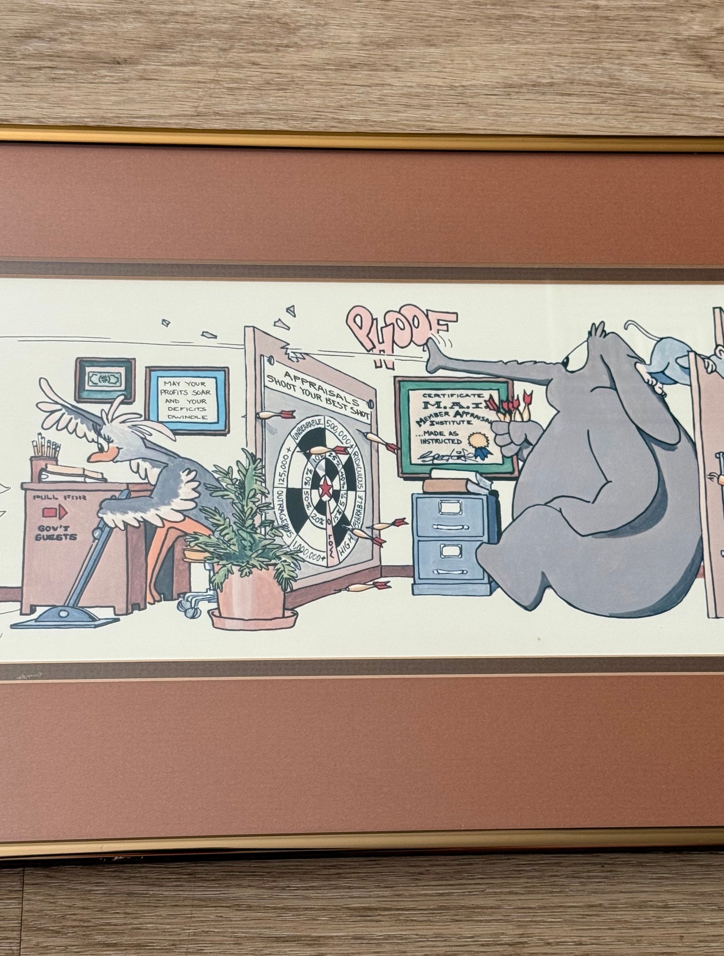 Vintage Framed Cartoon Artwork is titled “Financial Planners”, Signed and Numbered by Robert Marble in 1982 - 50/750