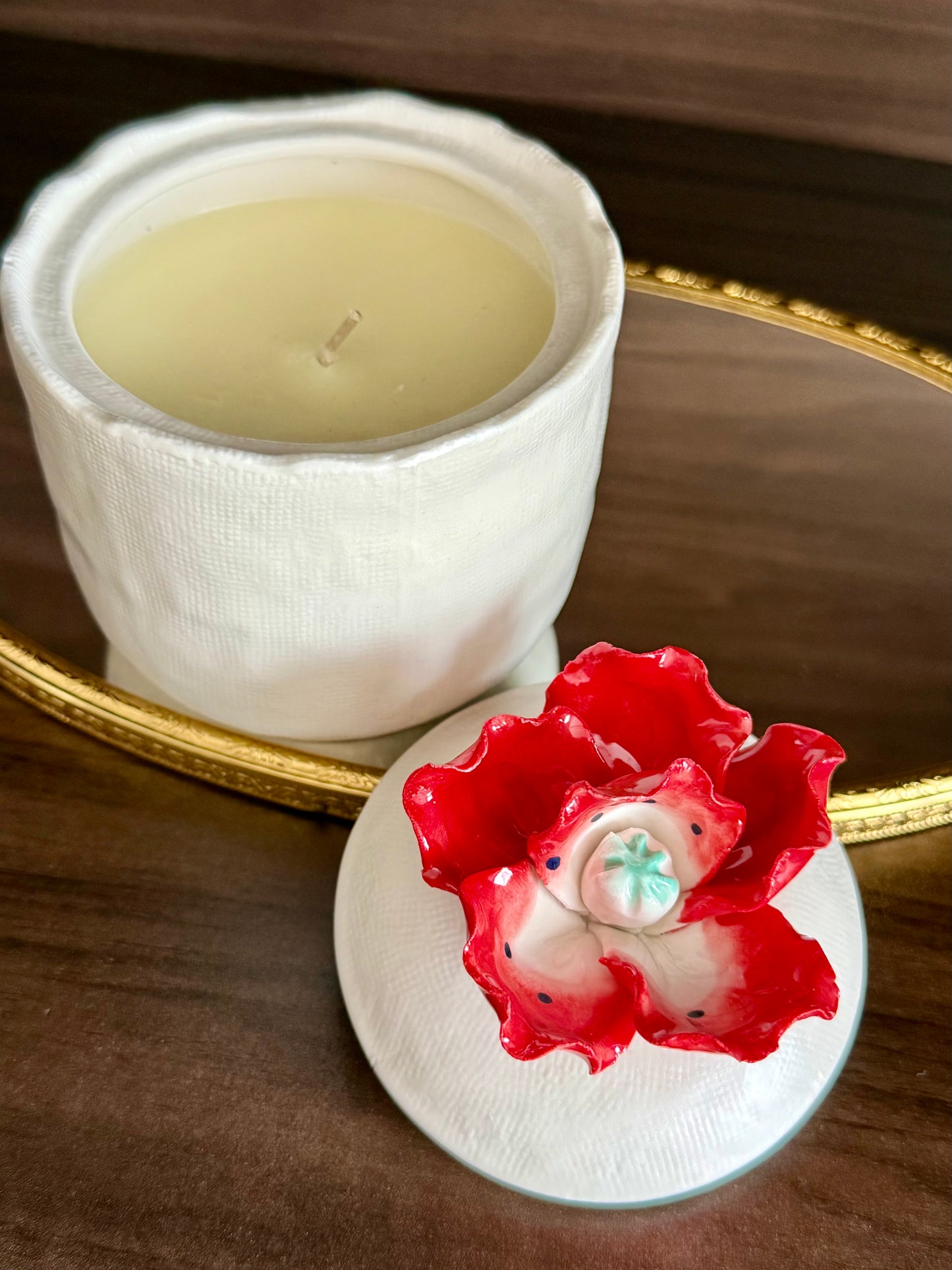 “Sweet Red Poppy" Luxury White Ceramic Candle with Lid by Illume