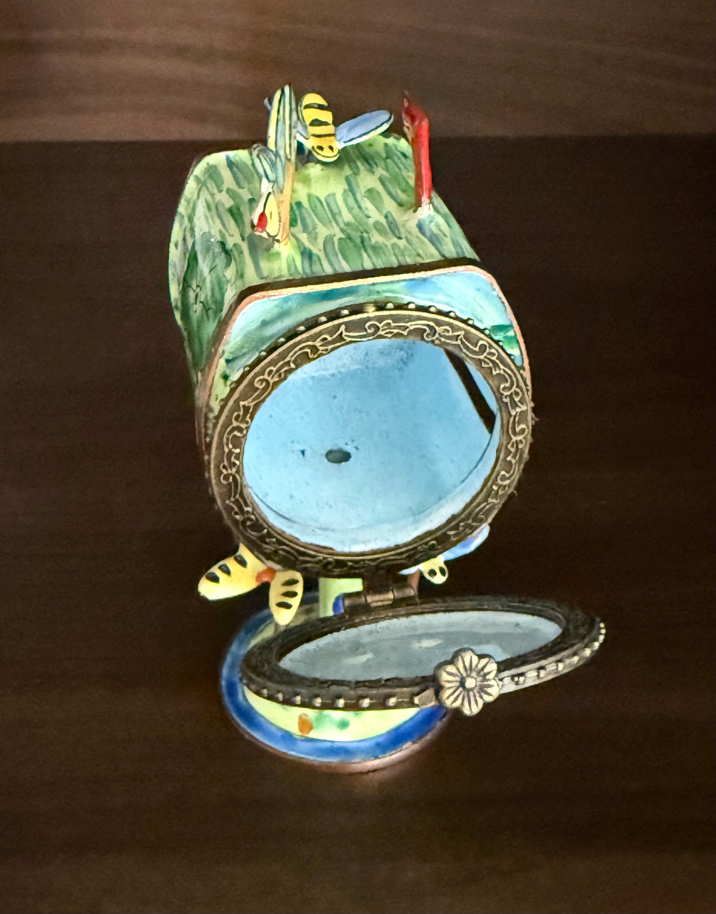 Vintage Hand-Painted Enamel on Copper Miniature Kelvin Chen Mailbox, Trinket Box and Stamps Holder - Numbered
