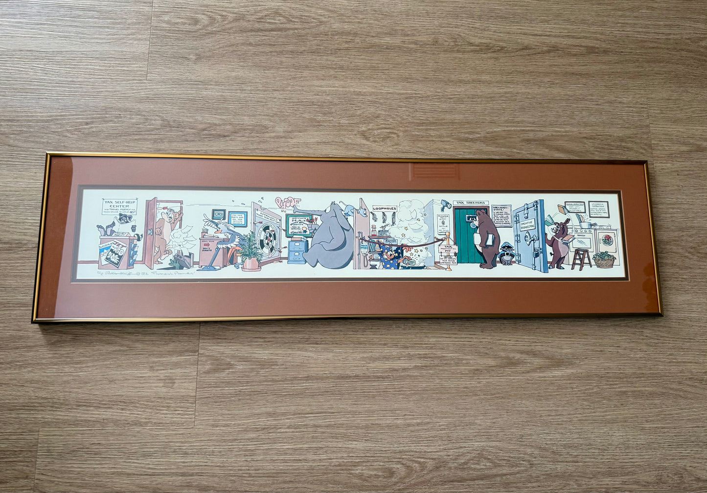 Vintage Framed Cartoon Artwork is titled “Financial Planners”, Signed and Numbered by Robert Marble in 1982 - 50/750