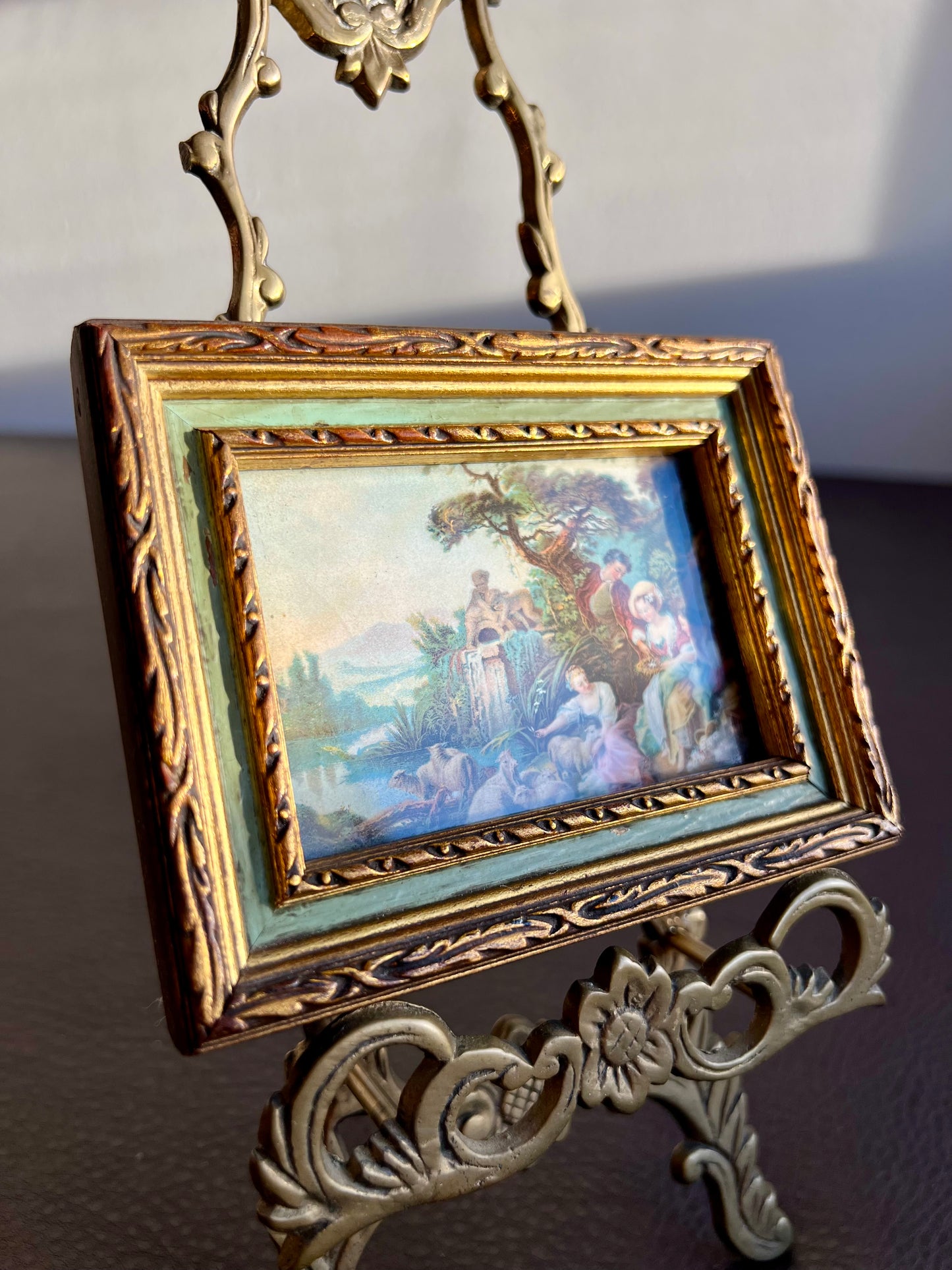 Florentine Mini Vintage Print Picture with Gilded Wooden Square Frame, Italian Style