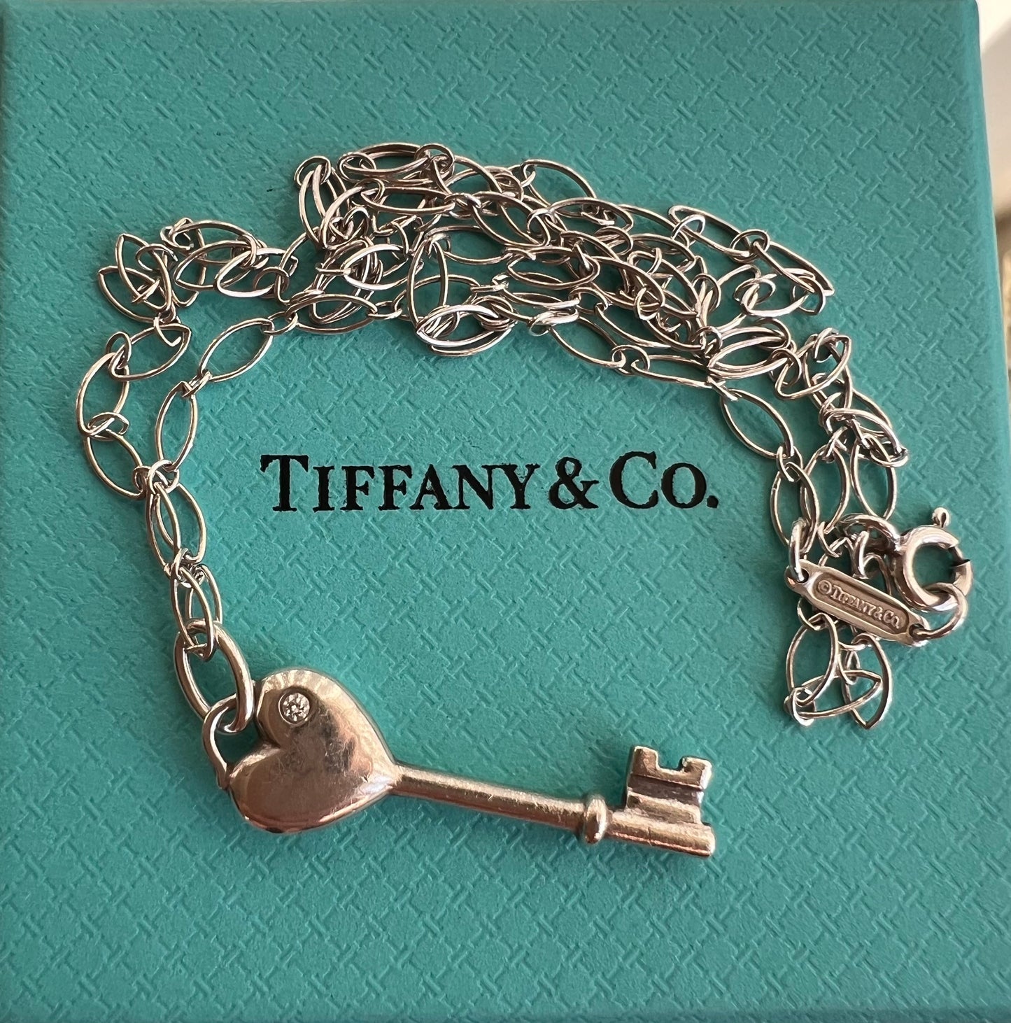 Tiffany & Co. Silver Heart Key Pendant, Mini 1P Diamond Silver 925 Women's Vintage Necklace