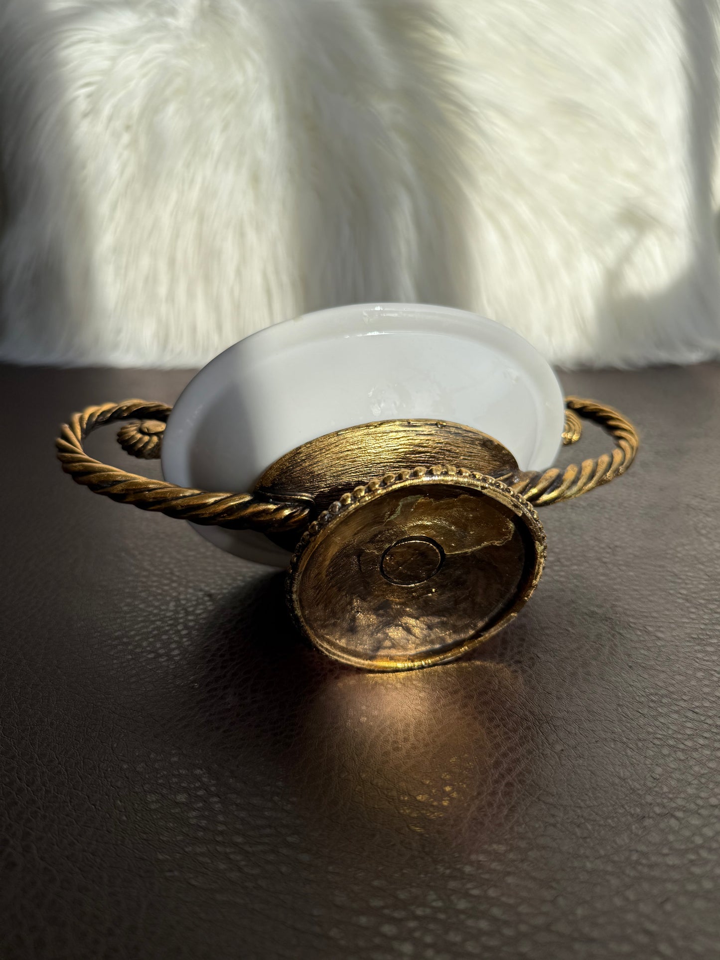 Vintage Victorian Style Porcelain Oval Soap Dish with Gilded Brass Handles