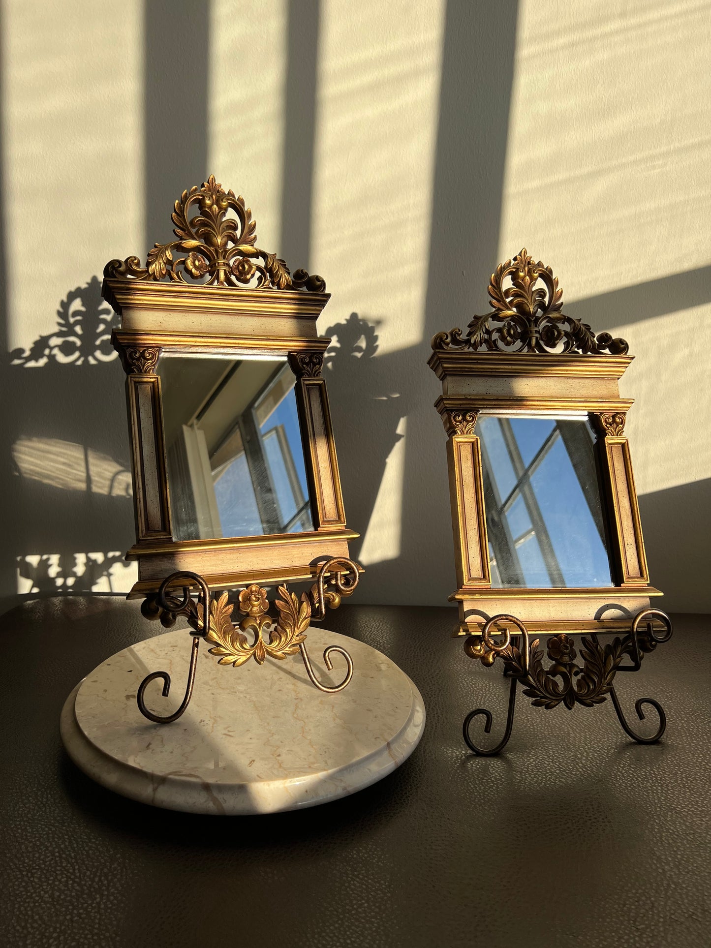 Syroco Decorative Rococo Style Gilded Vintage Wall or Shelf Mirrors (2 pcs)