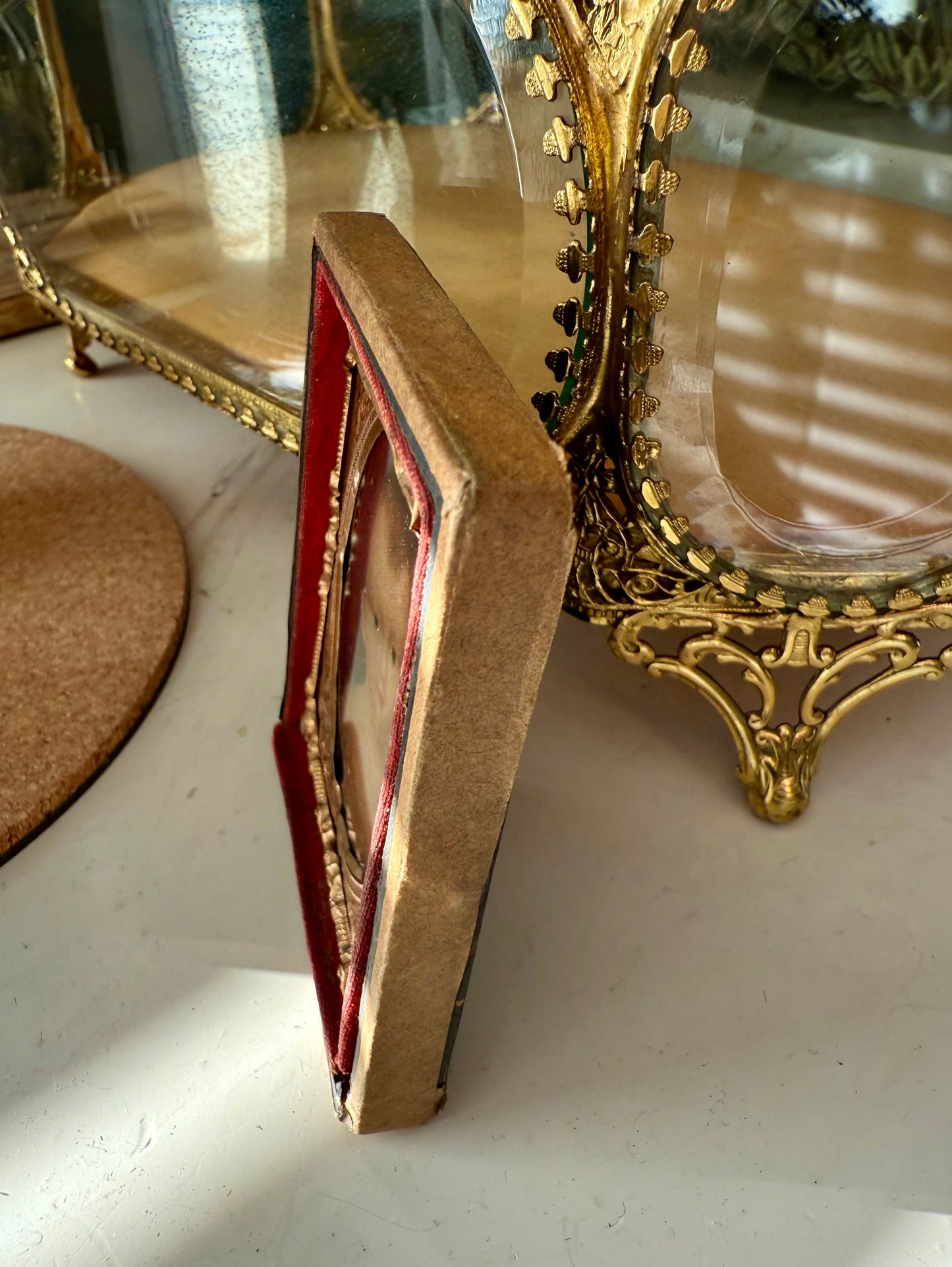 Vintage/ Antique Miniature Golden Wooden Frame with Print Portrait of a Baby
