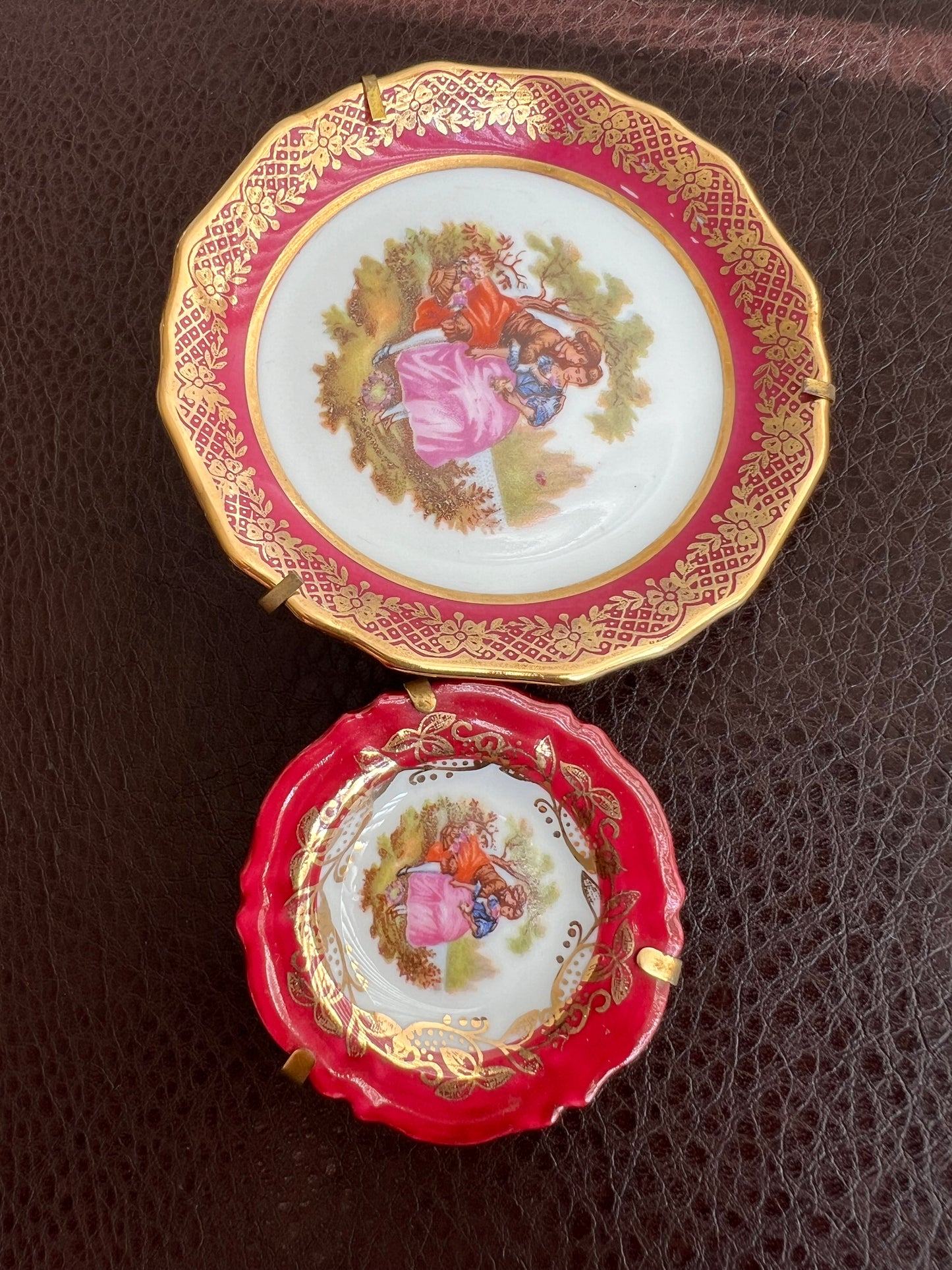 Limoges Vintage Miniature Porcelain Pink Rimmed Plate with Victorian Courting Couple (I have already sold the small plate)