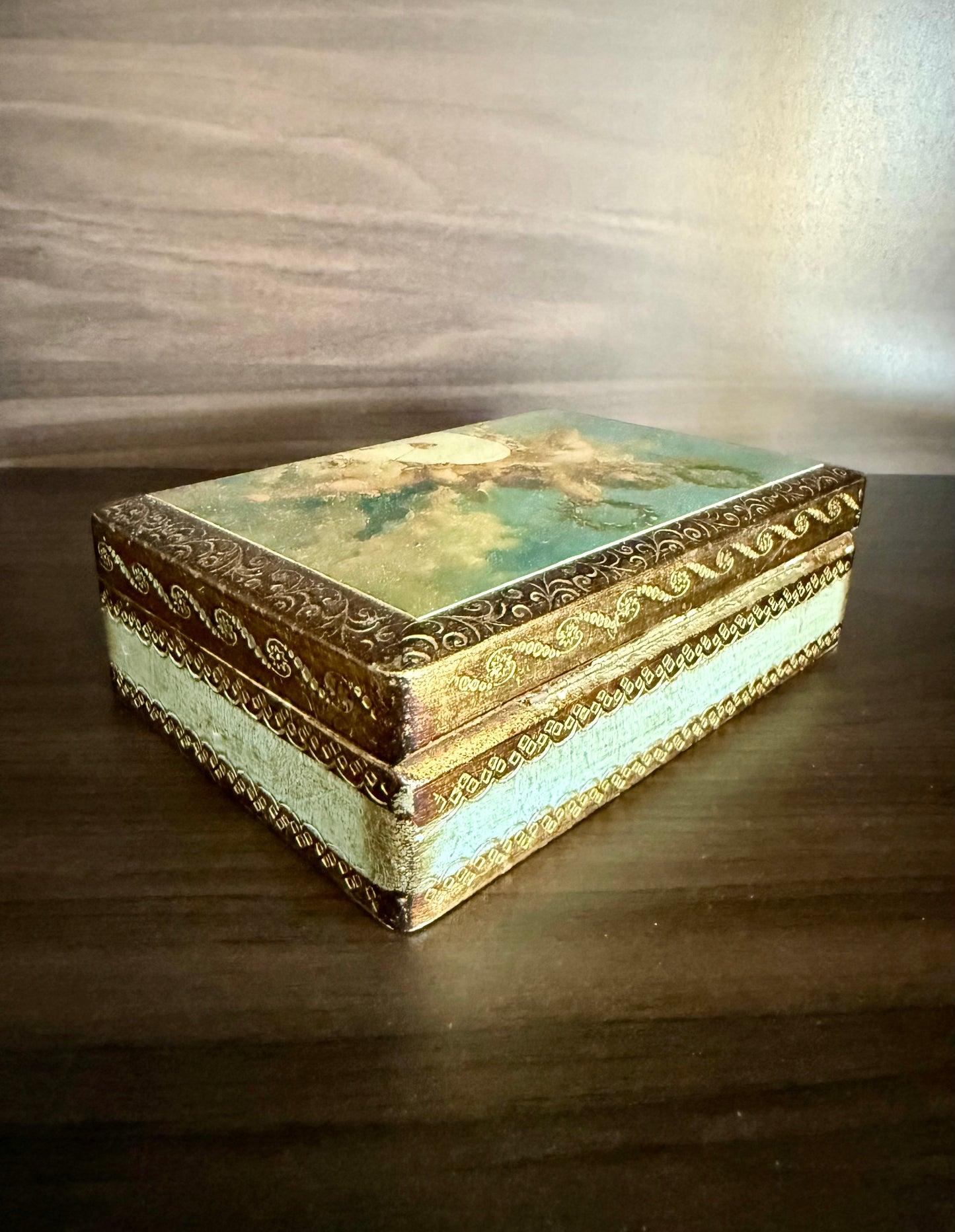 Italian Florentine Gold gilded, Handmade Wooden Vintage Jewelry or Trinket Box - Made in Italy