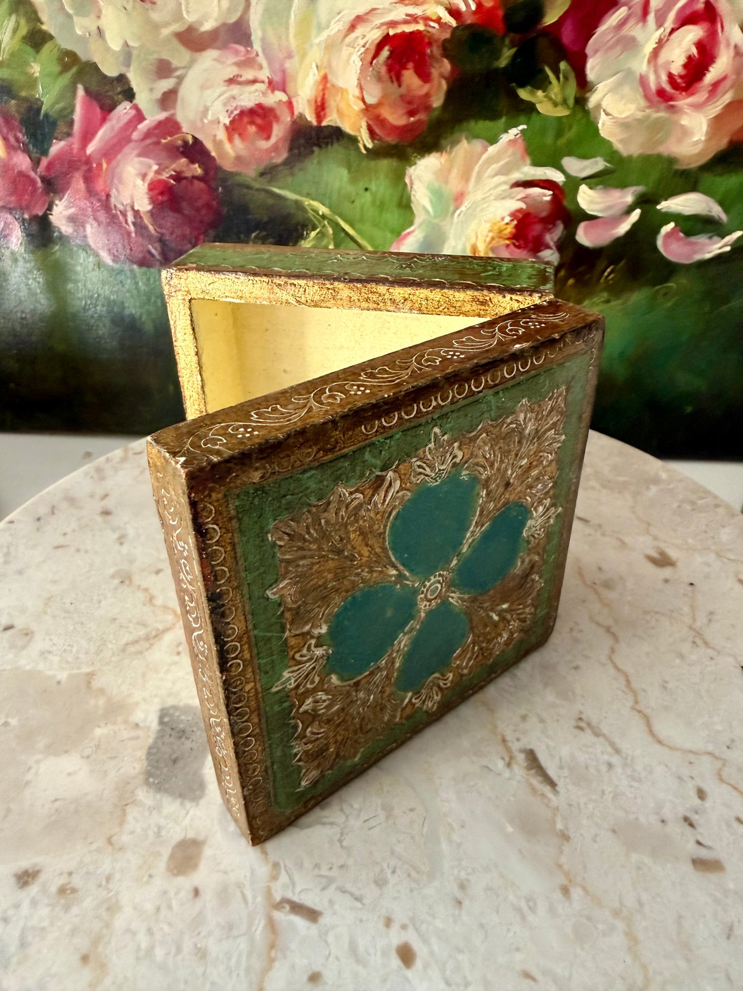 Italian Style Florentine Gold-gilded Wooden Vintage Jewelry or Trinket Box