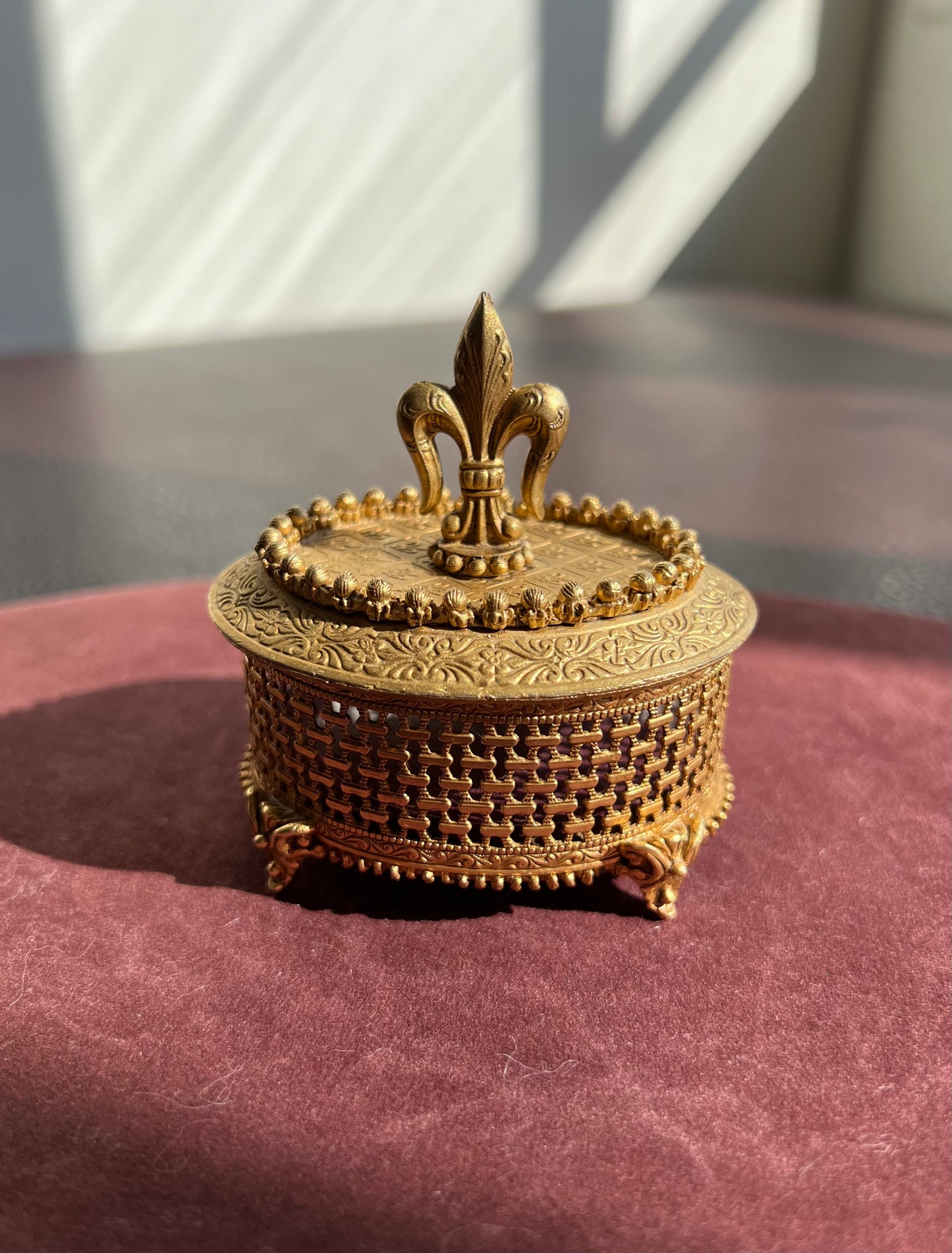 Florenza Vintage Mini Gold Brass Jewelry Box, Trinket Dish