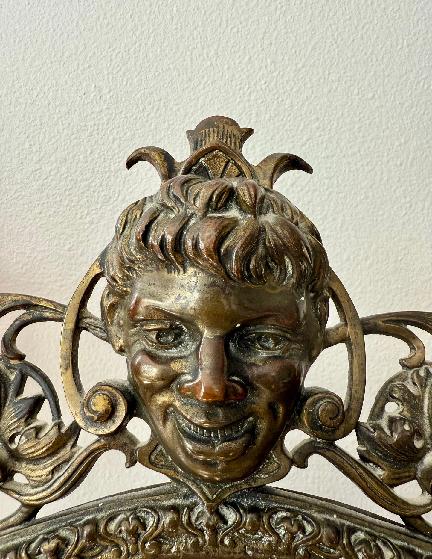 Antique Gilded Cast Iron Cherub and Lion Heads, Victorian French Style Ornate Vanity Table Mirror from Late 19th Century