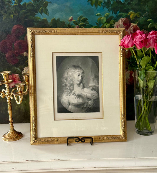 Antique Engraving On Wove Paper Print Portrait of Princess Amelia with Decorative Gold Gilded Frame