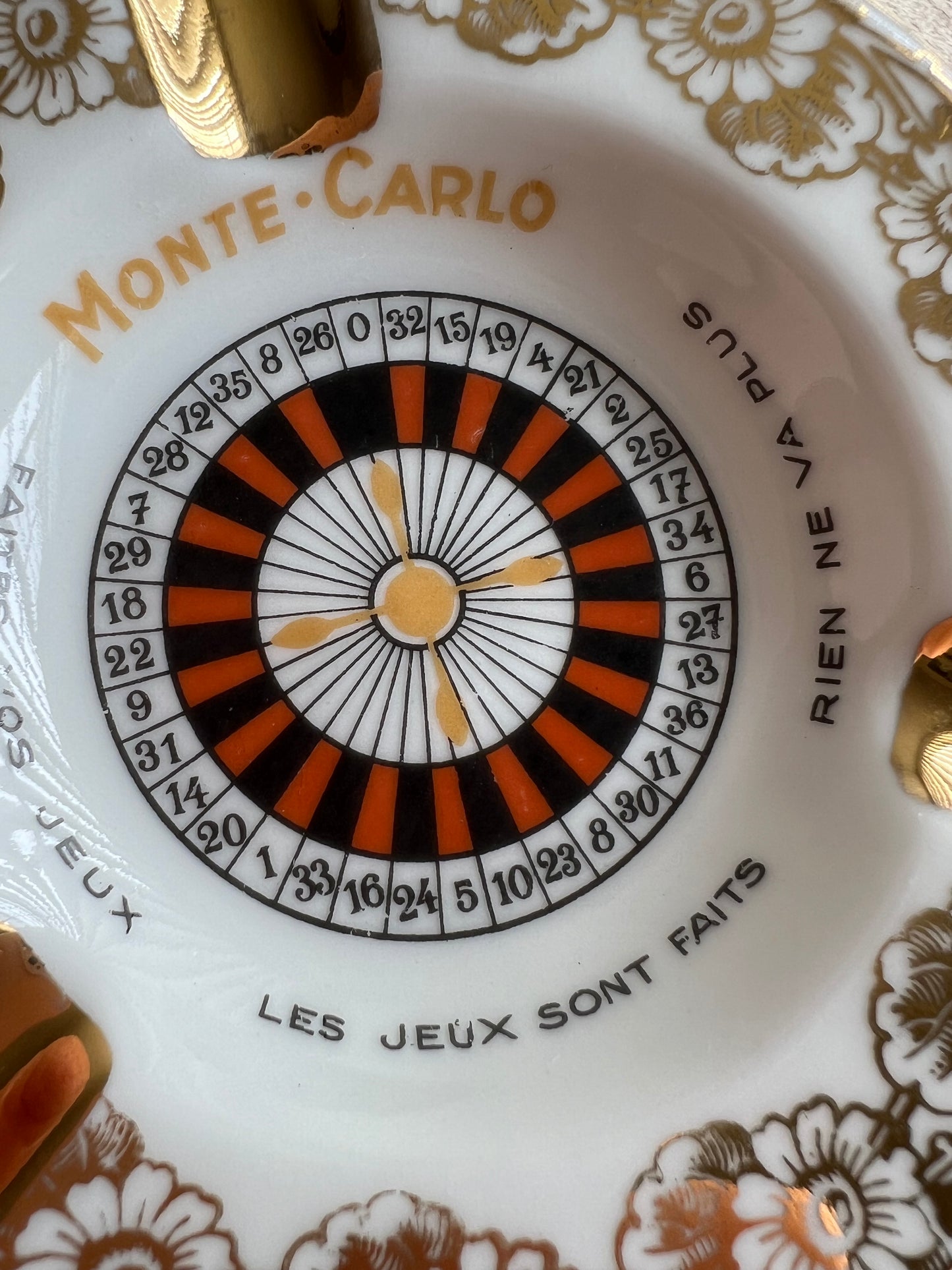 Gold-plated Monte Carlo Roulette Limoges Porcelain Ashtray