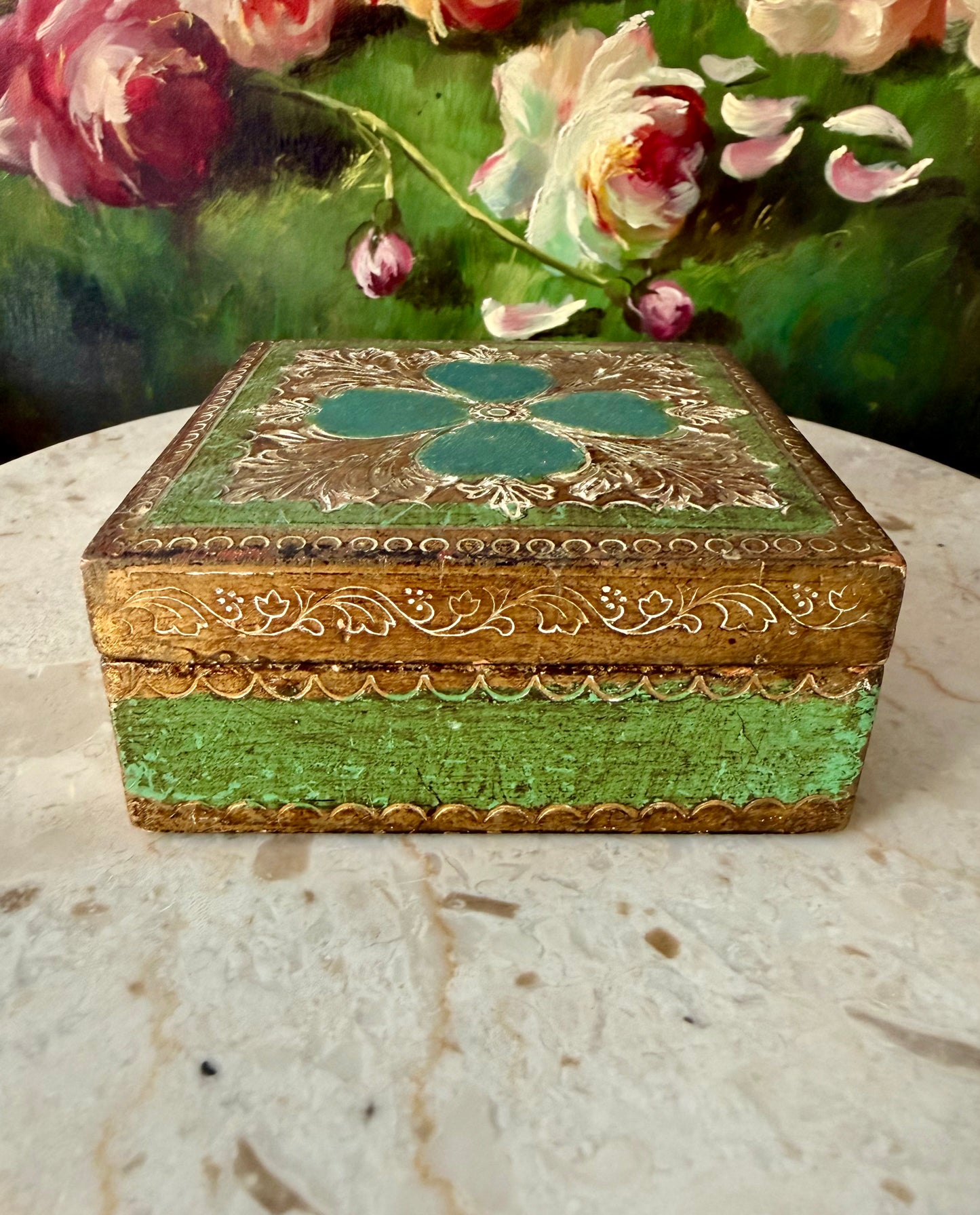 Italian Style Florentine Gold-gilded Wooden Vintage Jewelry or Trinket Box