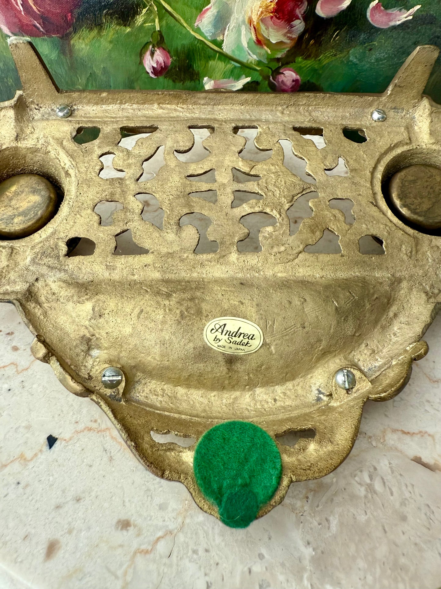 Andrea by Sadek Vintage Large Ornate Double Brass Inkwell, Made in Japan