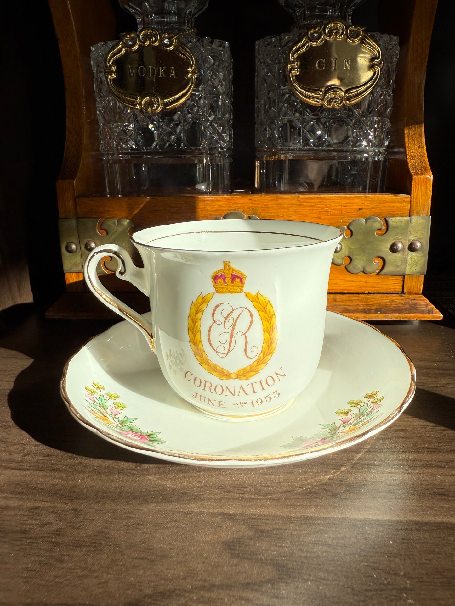 Coronation 1953 H.M. Queen Elizabeth Vintage Tuscan Bone China Roses Tea cup and Saucer, Numbered