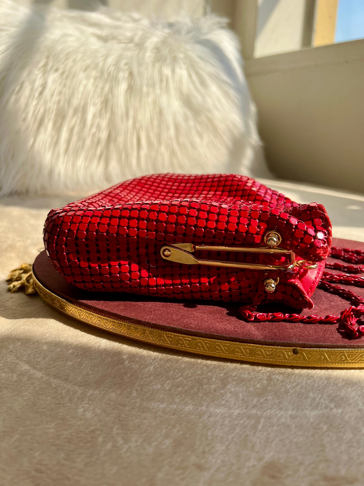 Red Mesh Metallic Vintage Evening Purse