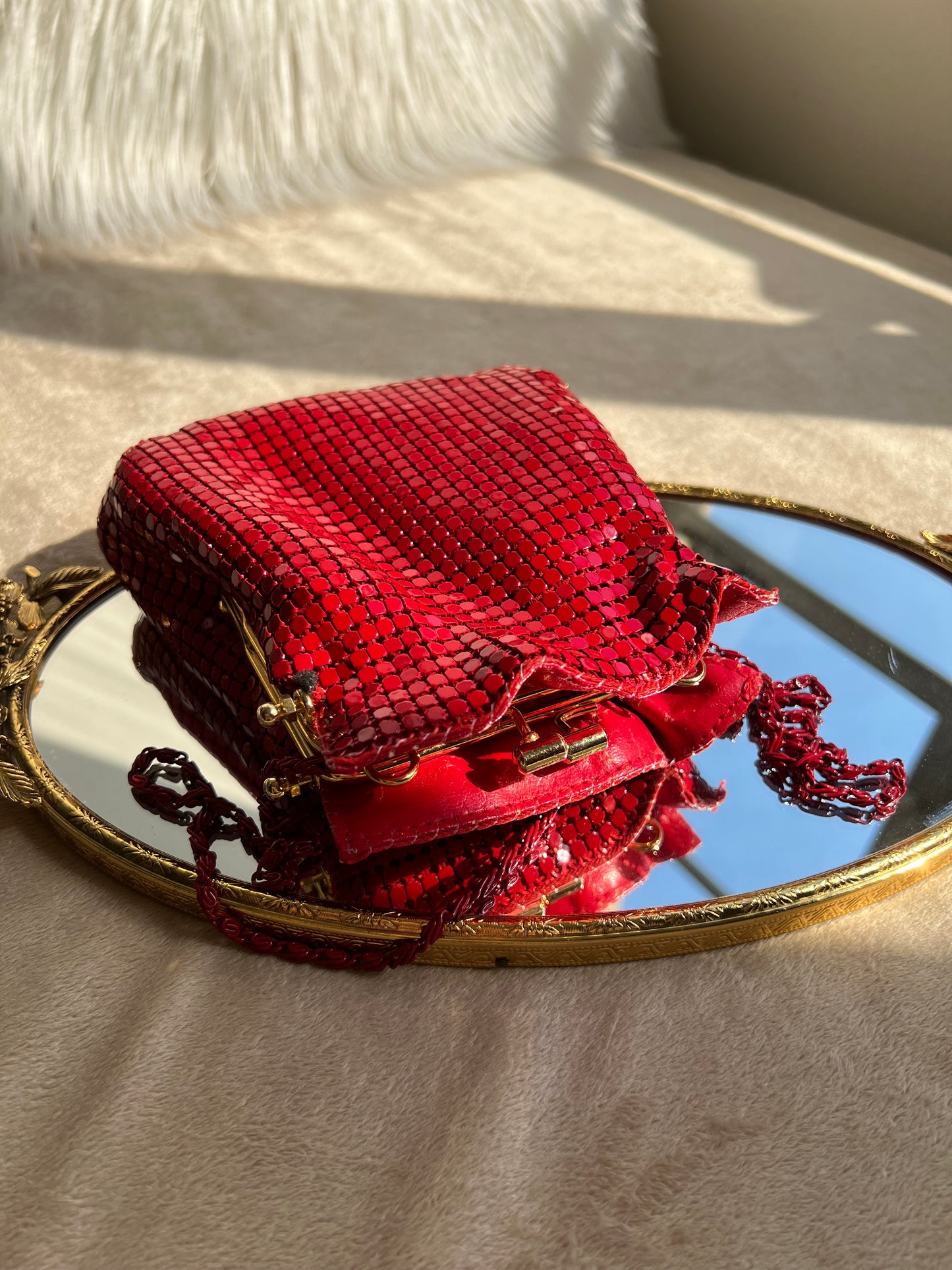 Red Mesh Metallic Vintage Evening Purse