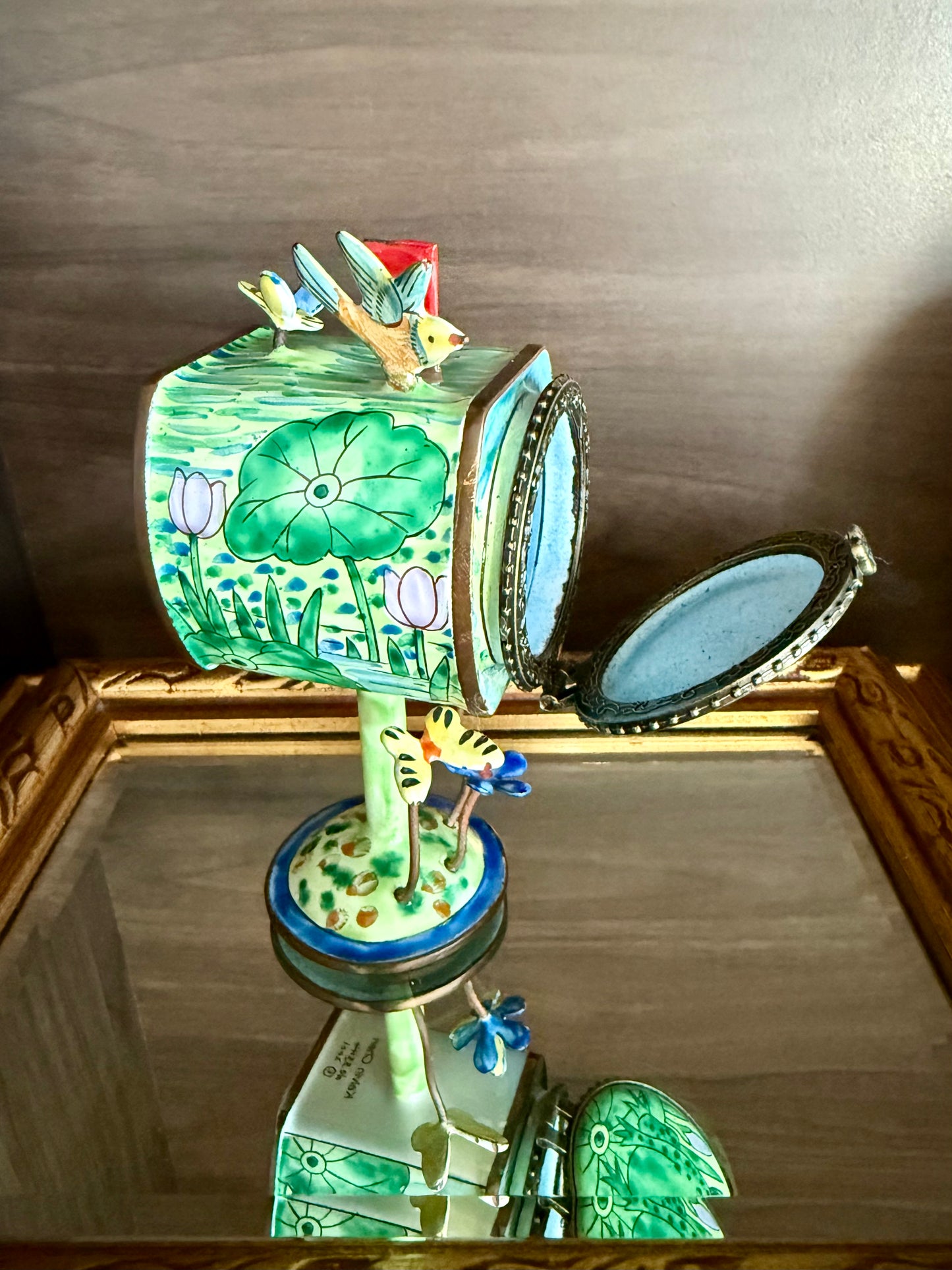 Vintage Hand-Painted Enamel on Copper Miniature Kelvin Chen Mailbox, Trinket Box and Stamps Holder - Numbered