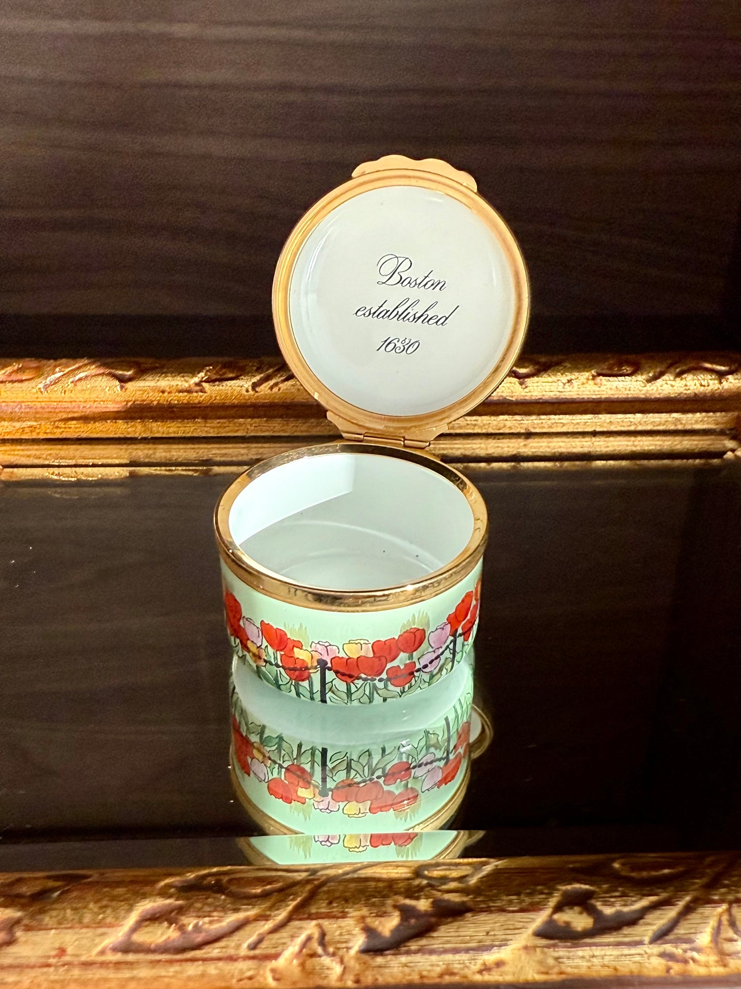 Halcyon Days Designed by Tiffany & Co. Boston Swan Boats Vintage Enamel Pill, Jewelry or Trinket Box