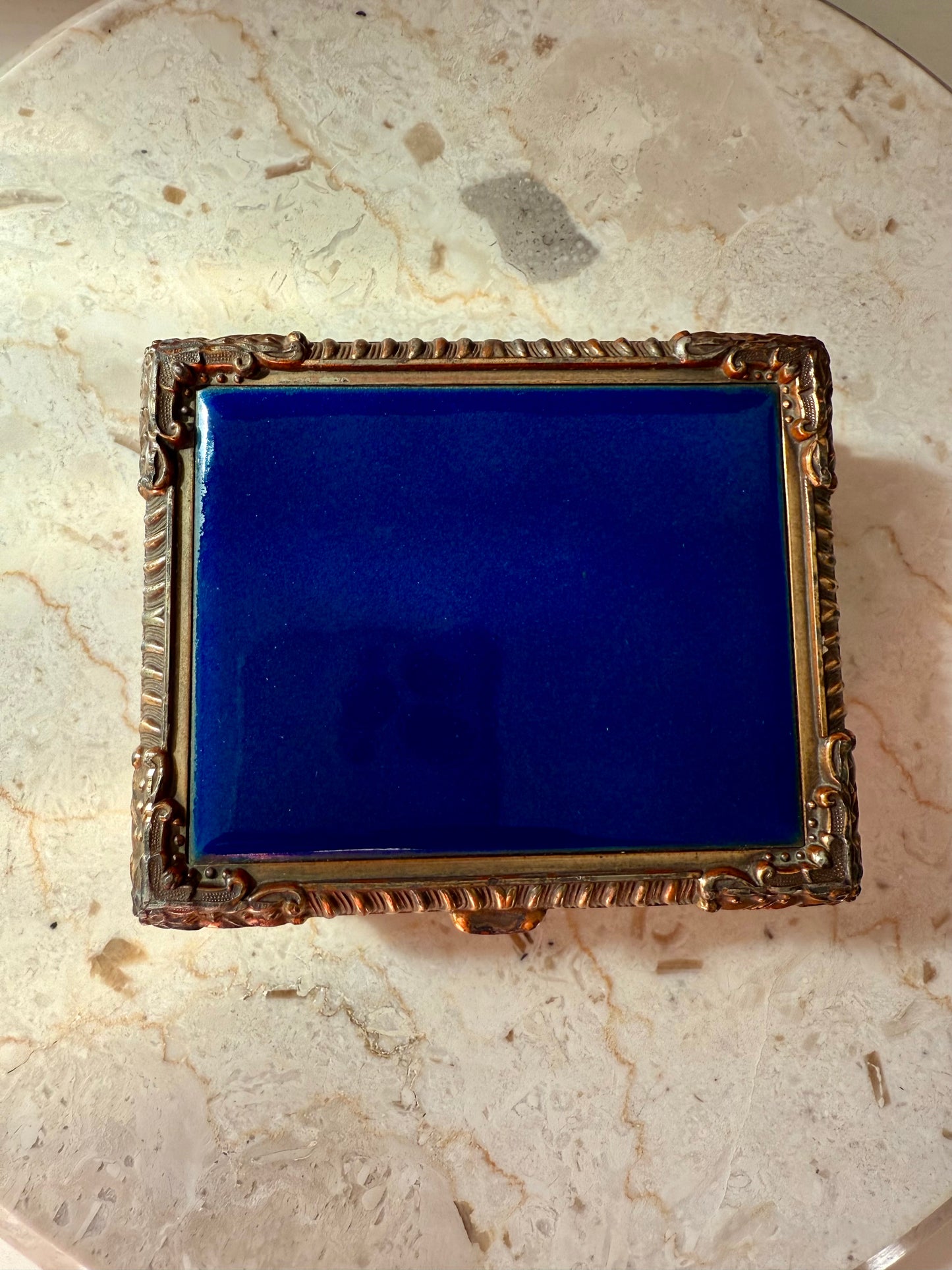 Royal Bovano Italian Style Cobalt Blue Enamel Vintage Cigarette Case or Jewelry Box from the 1950s or 1960s