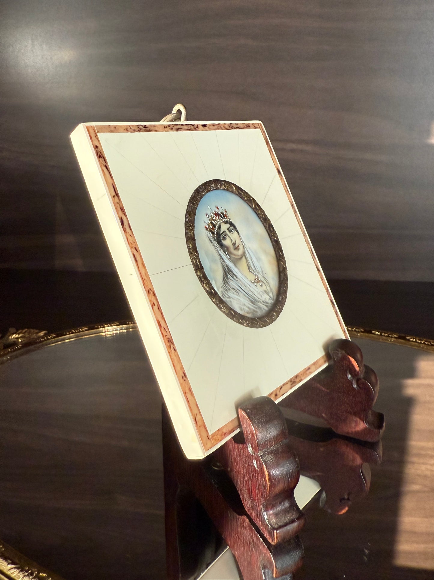 Antique early 20th-Century Miniature Hand-Painted Portrait of Empress Joséphine de Beauharnais, the first wife of Napoleon Bonaparte