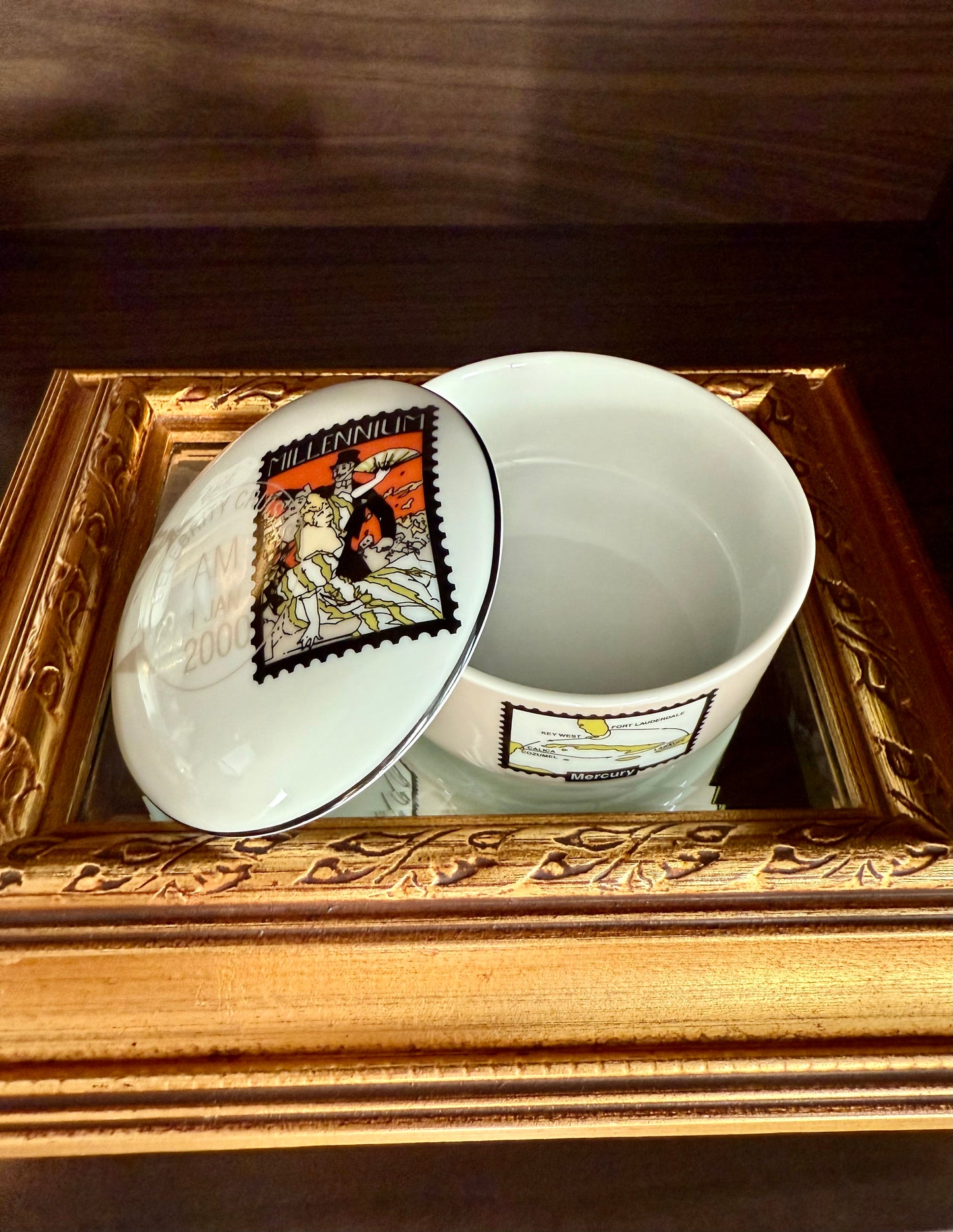 Tiffany & Co. Porcelain Jewelry or Trinket Box, Commissioned by Celebrity Cruises to Commemorate the New Millennium, Made in Japan