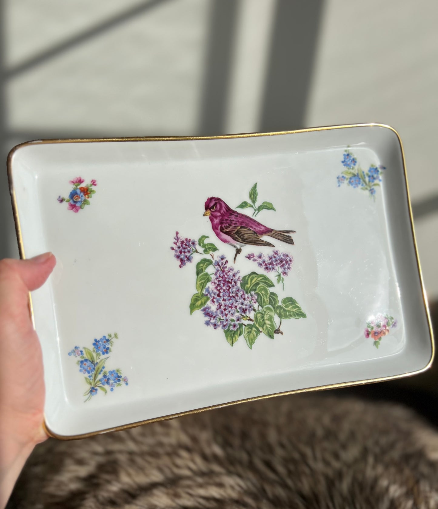 Limoges Porcelain Vanity Tray With Lilac Floral and Bird