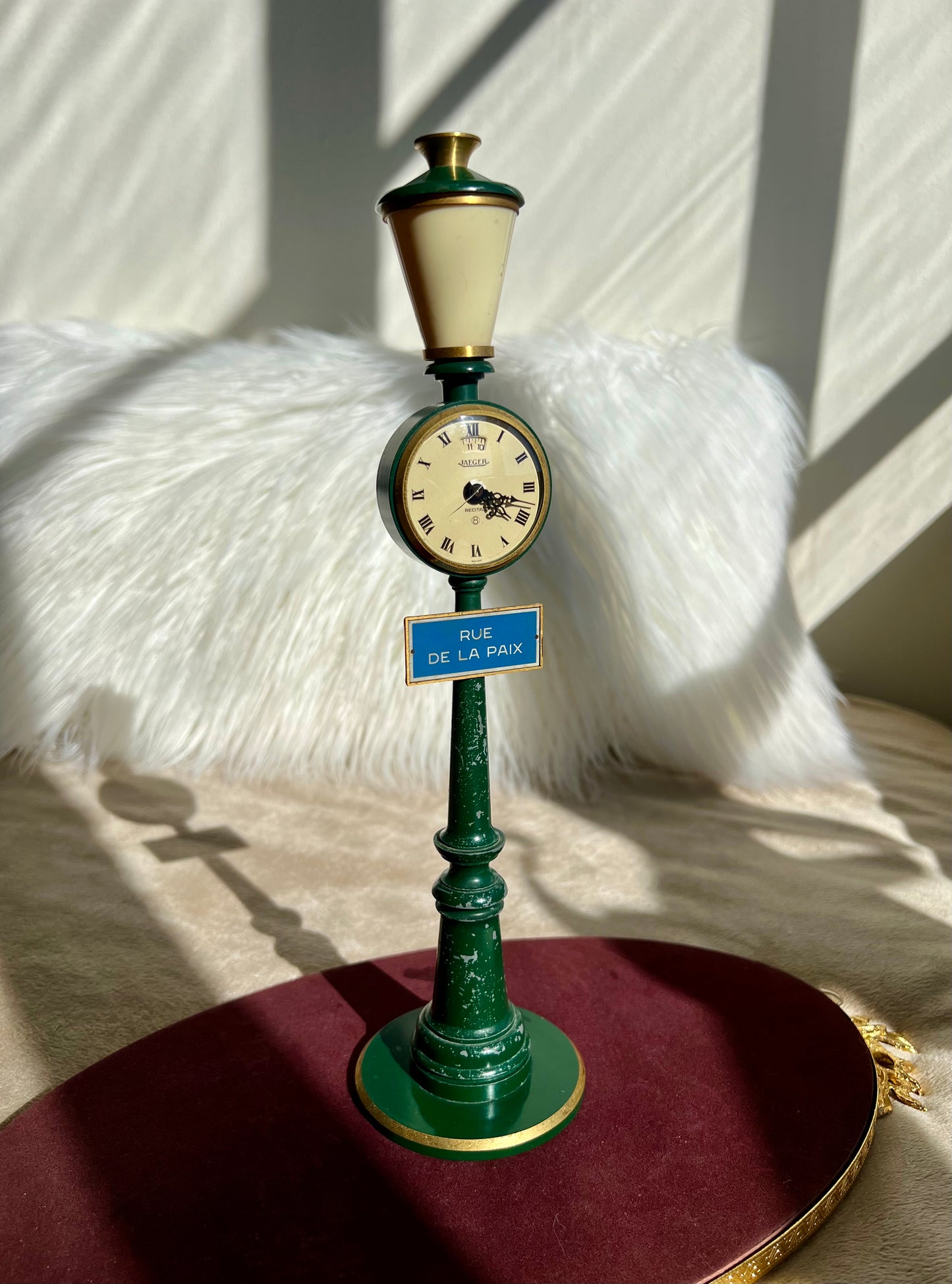 Jaeger LeCoultre Vintage Table Clock Rue De La Paix Street Green Lamp