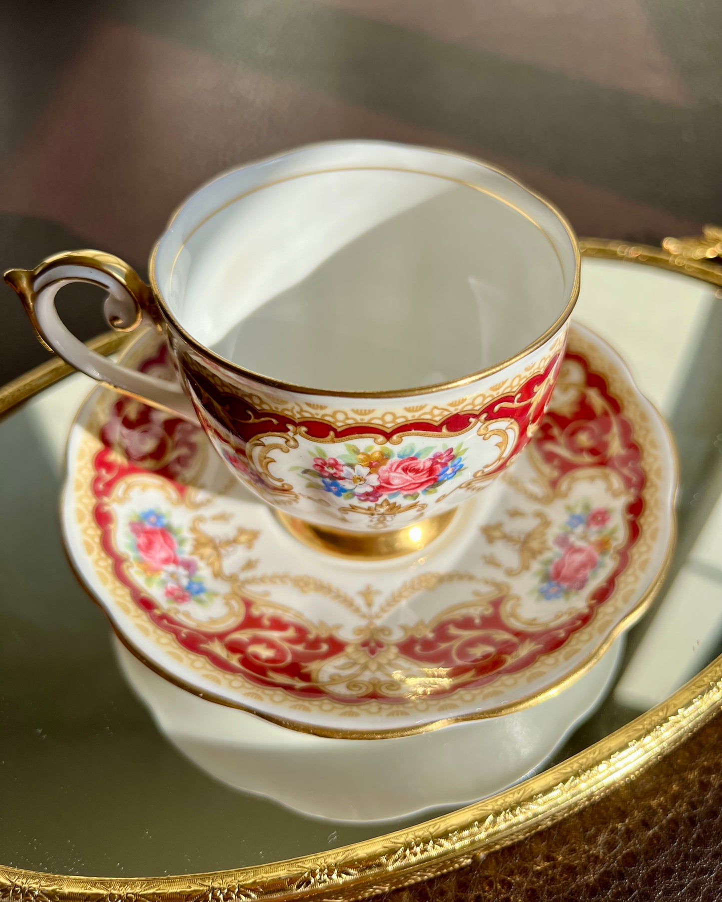 Vintage England Regency Queen Anne Floral Bone China Tea Cup Saucer