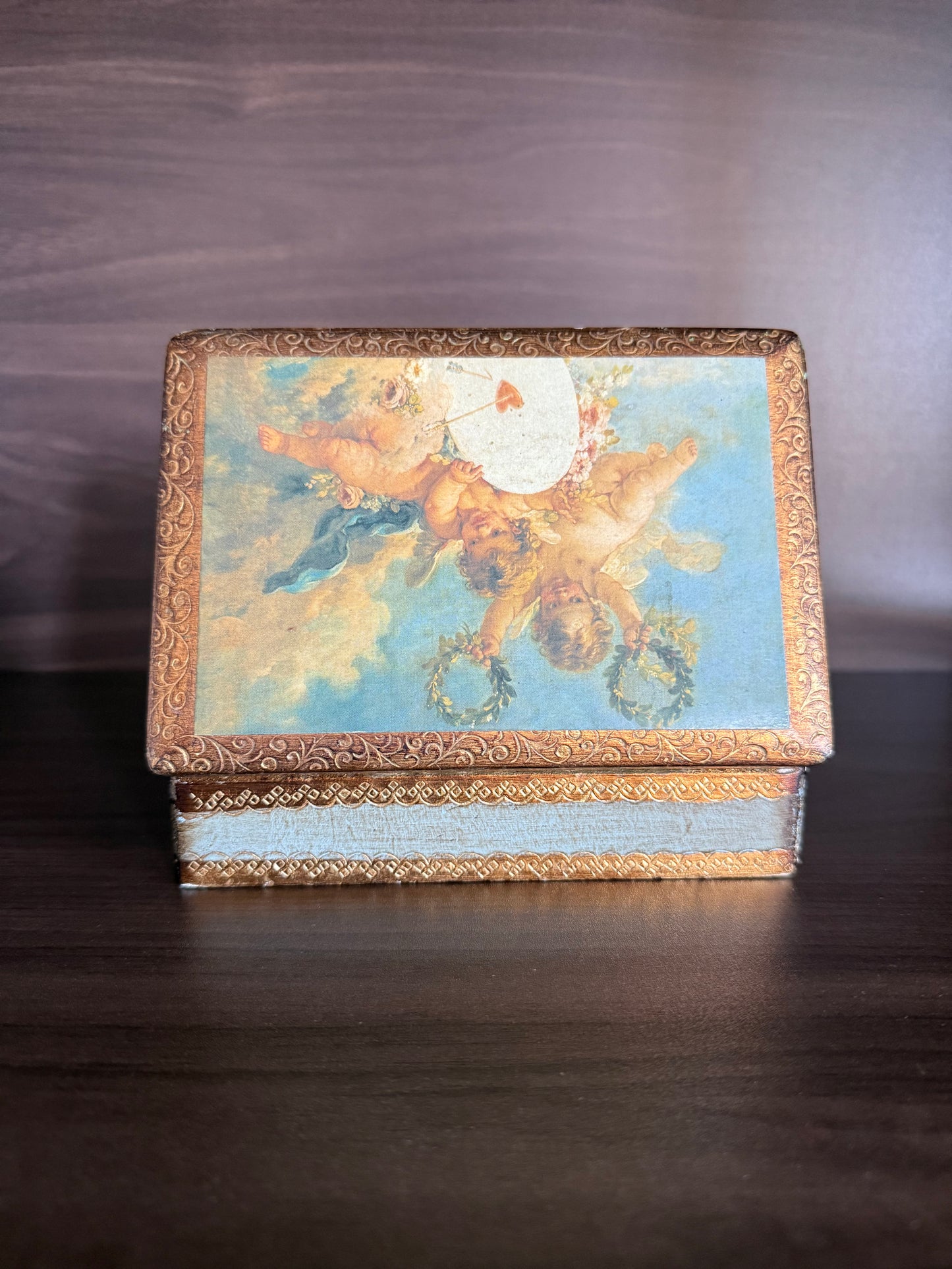 Italian Florentine Gold gilded, Handmade Wooden Vintage Jewelry or Trinket Box - Made in Italy