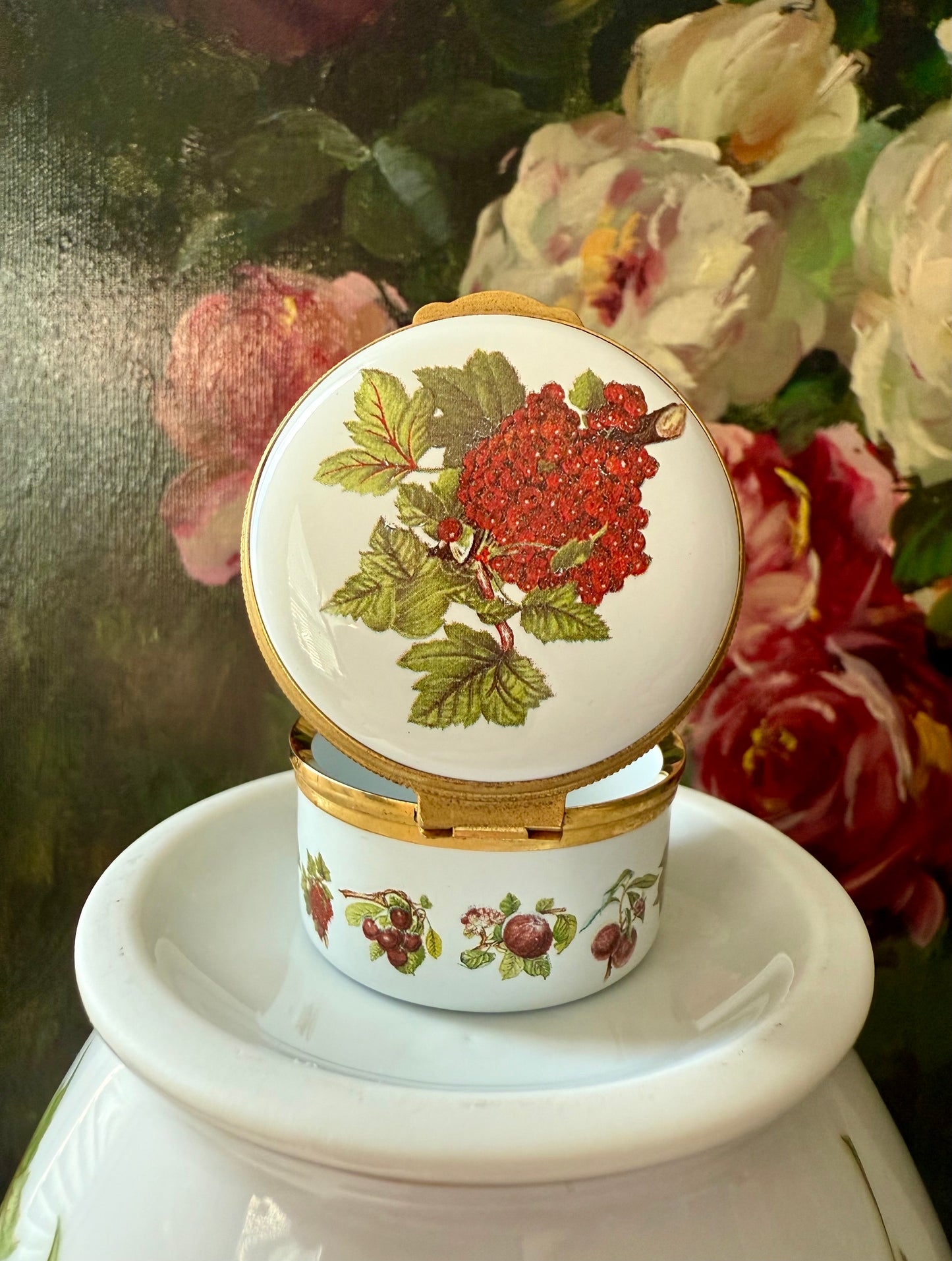 Vintage ‘The Red Currant’ Portmeirion Pomona Enamel Jewelry or Trinket Box, Made in England