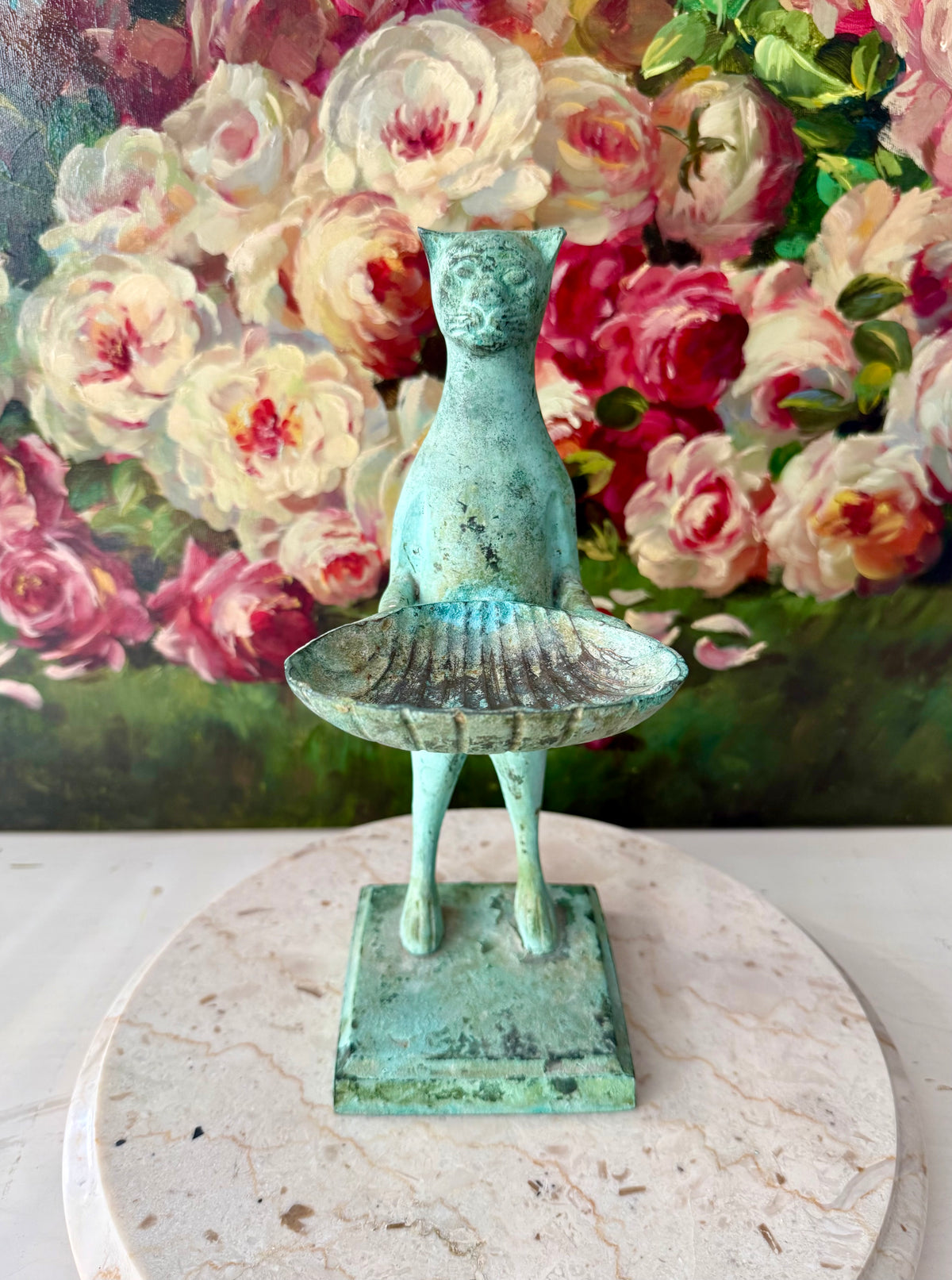 Antique Diego Giacometti-Style Patinated Bronze "Cat Butler" Statues, often used as Soap Dishes, Business Card Holders, or Trinket Trays - This price applies to a single item only!