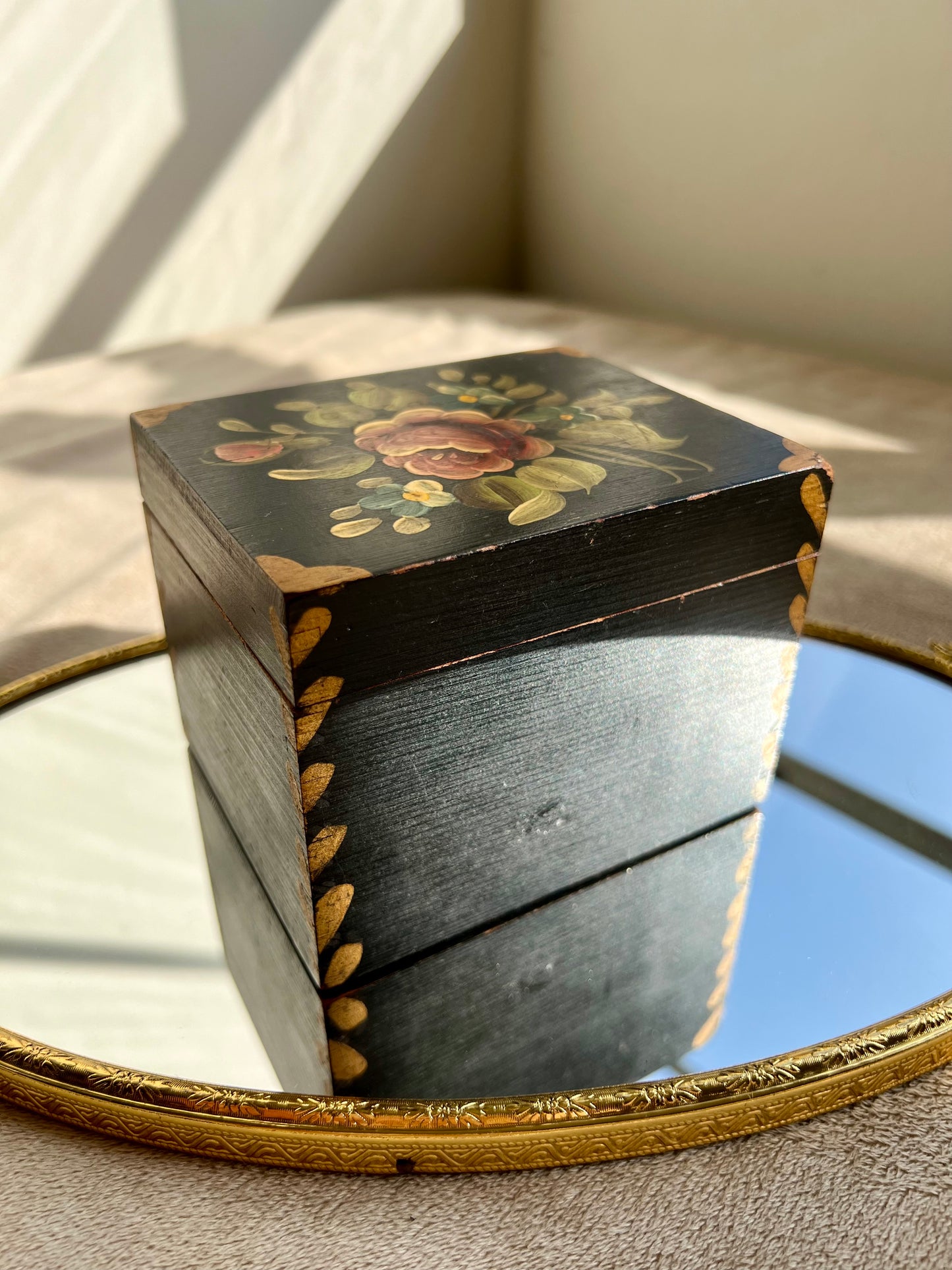 Handmade Wooden Vintage Floral Painted Jewelry Box